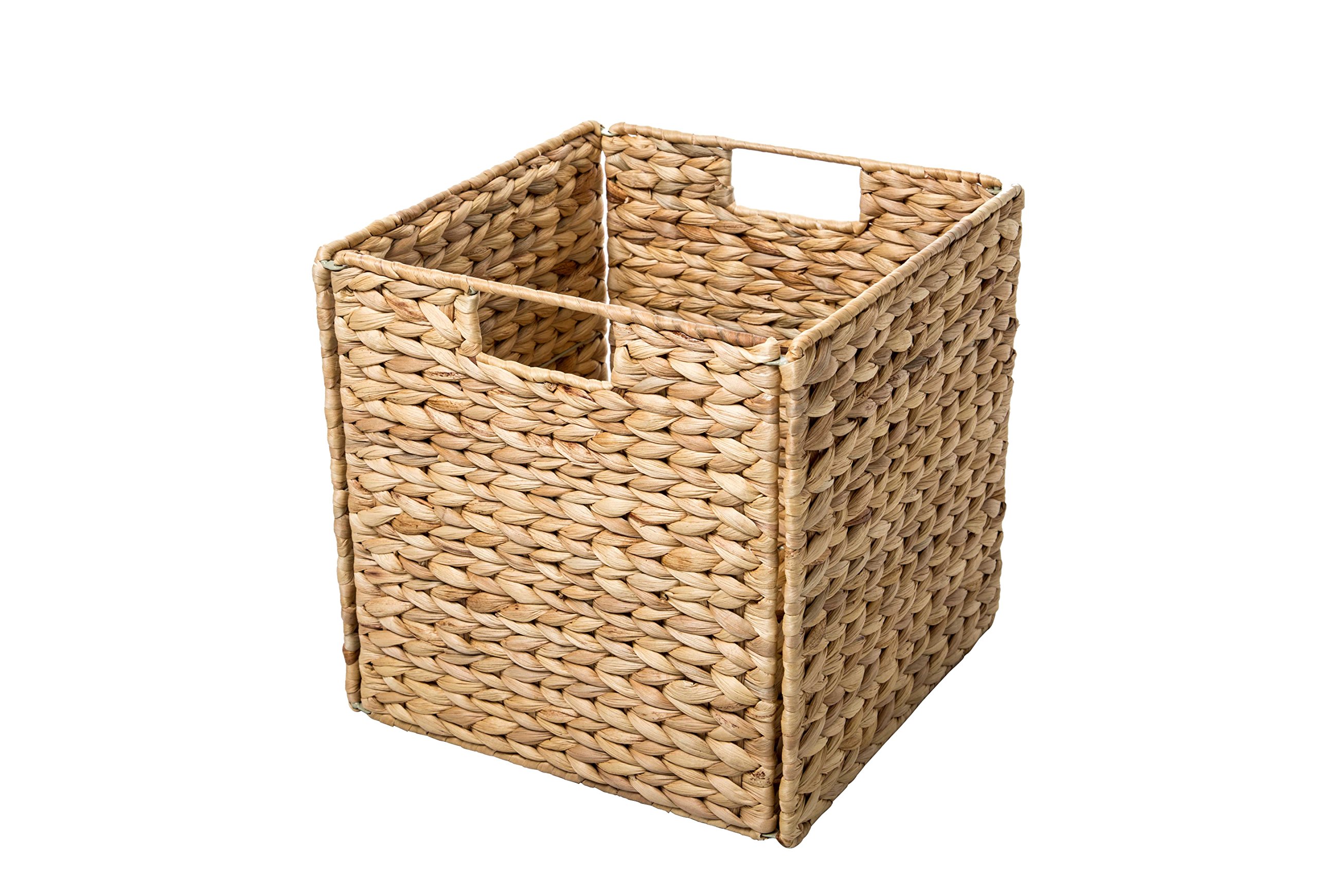 Trademark Innovations 12 Inch Foldable Hyacinth Storage Basket with Sturdy Iron Wire Frame - Perfect for Home Organization, Closet Storage, and Laundry Room Decor