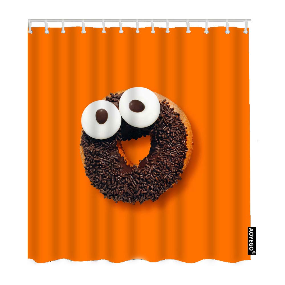 Funny Chocolate Donut Shower Curtain Set - 72x72 Inch Waterproof Polyester Fabric with Hooks, Orange Smiling Face Design for Bathroom Decor | Perfect for Kids' Bathrooms, Chocolate-Themed Parties & Unique Gift Ideas