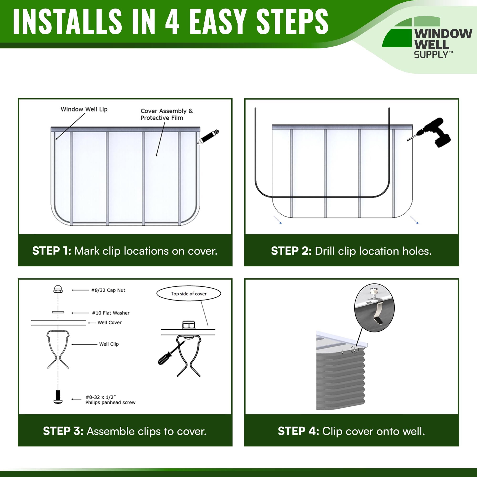 Heavy-Duty Polycarbonate & Aluminum Window Well Cover for Basement Windows - Sloped Design (44
