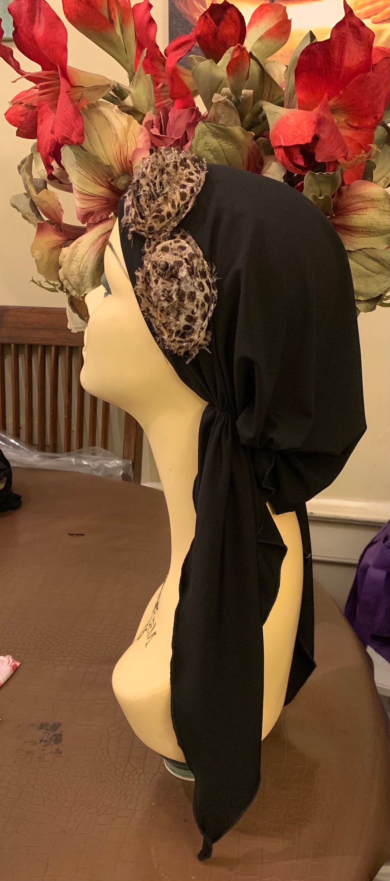 Floral Print Black Head Scarf for Women - Fashionable Hair Wrap & Headband for Church, Beach, or Everyday Use