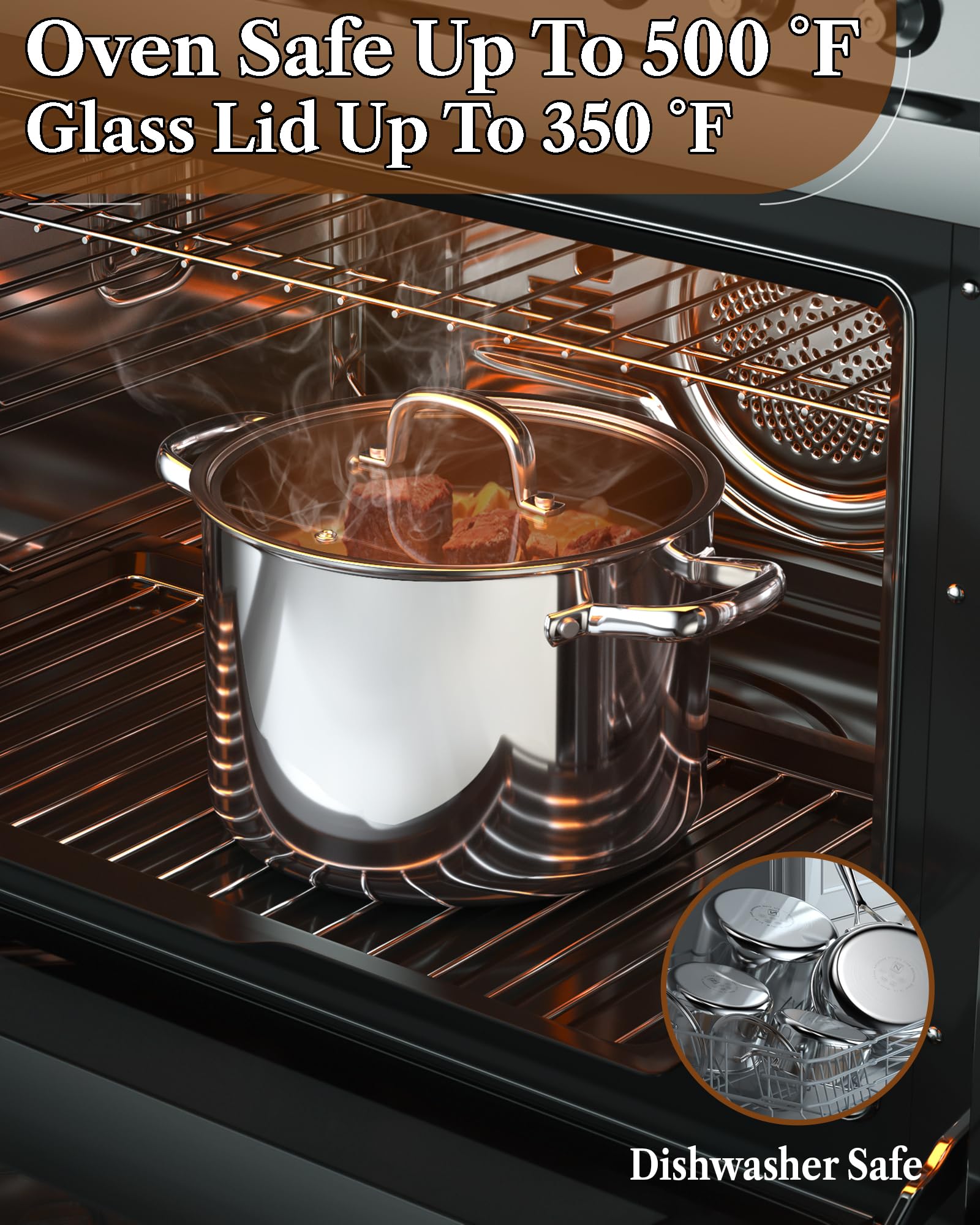 Cook N Home 7-Piece Tri-Ply Clad Stainless Steel Cookware Set - Induction Ready Pots and Pans with Tempered Glass Lids, Dishwasher Safe Silver Kitchen Set for Professional Cooking & Home Use