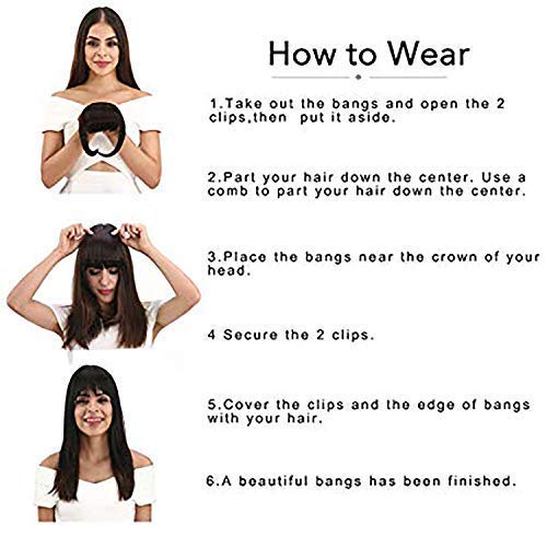 Wizme Clip-On Clip-In Front Hair Bang Fringe Hair Extension for Girls (Black) - Natural Looking Fake Bangs for Instant Hairstyle Change | Perfect for Cosplay, Costume Parties & Everyday Fashion