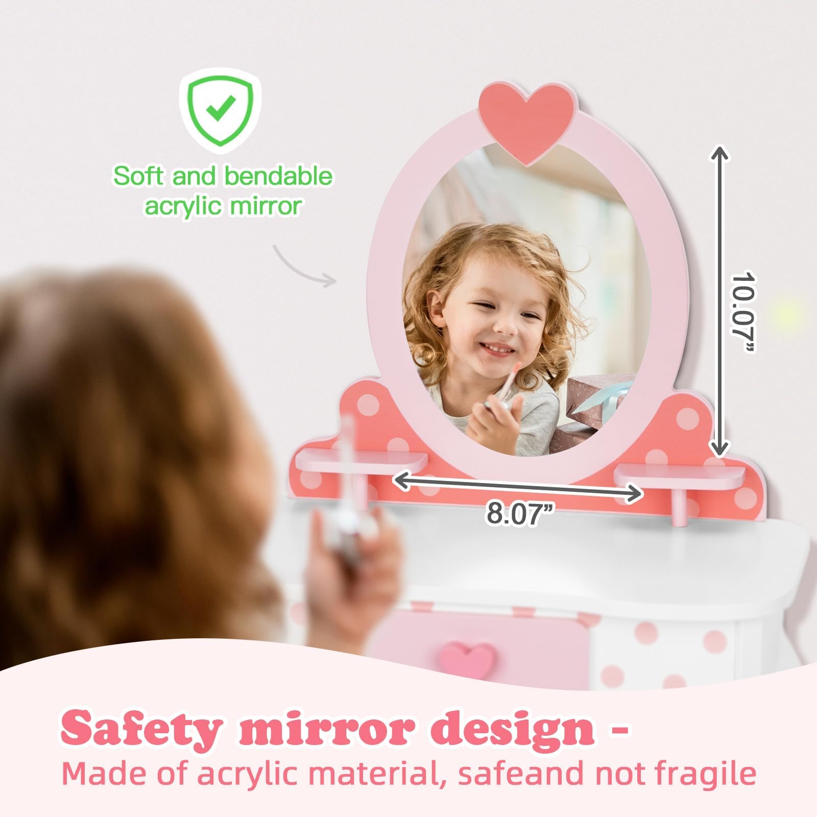 Pink Kids Vanity Set with Mirror & Storage Drawer - 15-Piece Makeup Dressing Table & Chair Set for Girls - Perfect for Pretend Play, Birthday Gifts & Bedroom Decor