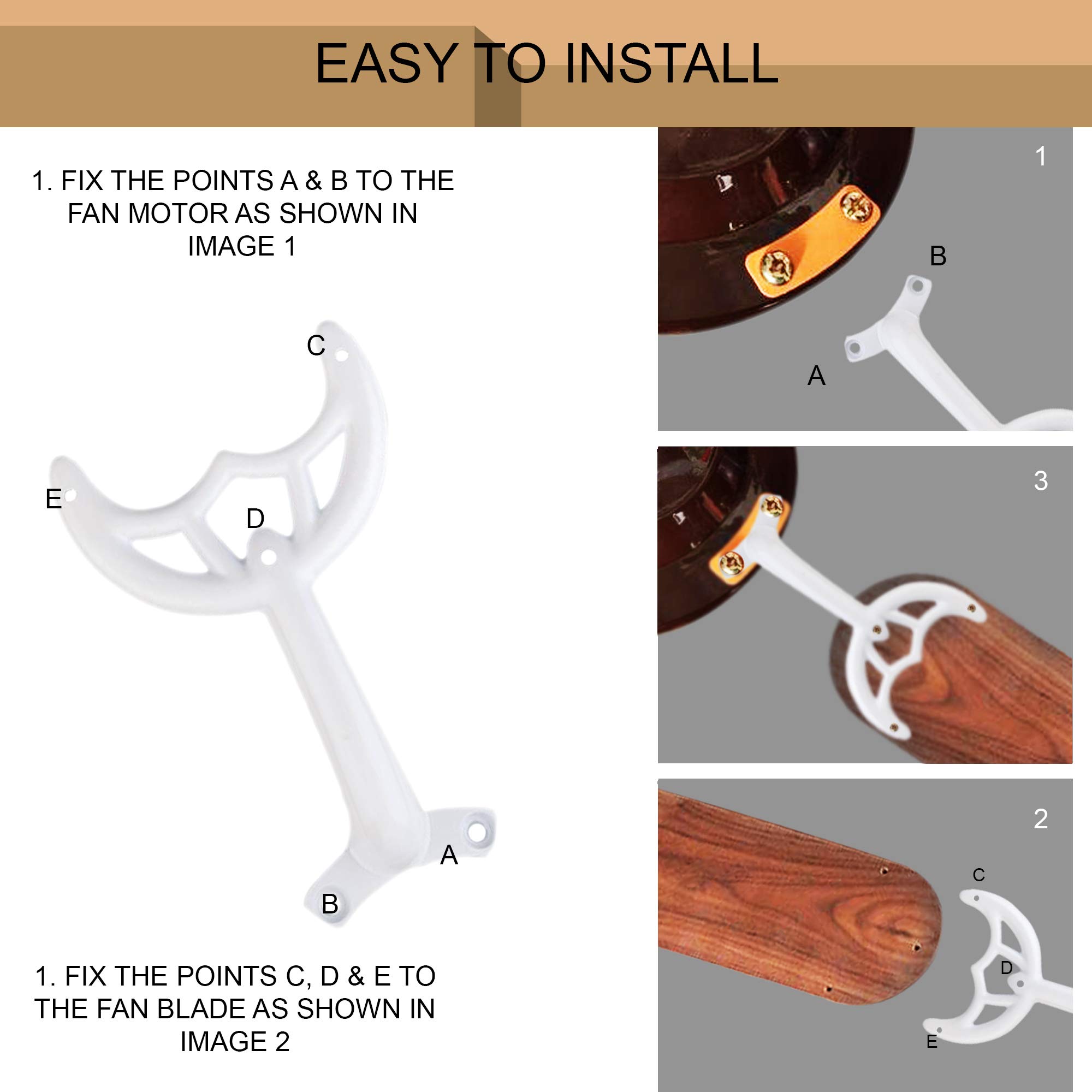 52 Inch White Ciata Replacement Ceiling Fan Blade Arms - Durable & Quiet for Living Room, Bedroom, or Patio Cooling