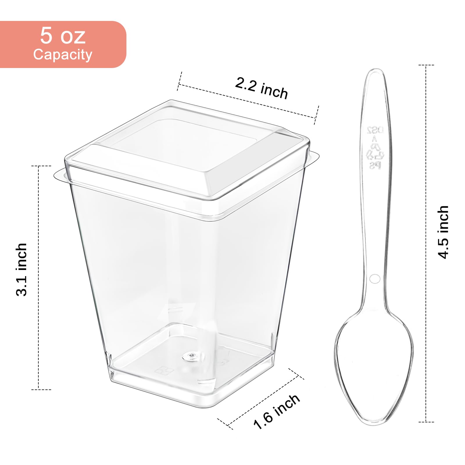 50 Pack 5 oz Clear Plastic Dessert Cups with Lids & Spoons - Reusable Mini Parfait Containers for Banana Pudding, Yogurt, Jello, Fruit Trifle - Perfect for Parties, Catering, and Individual Dessert Serving