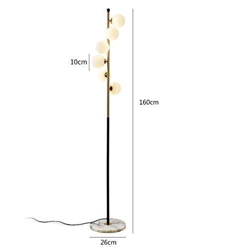 LITFAD Spiral Ball Floor Lamp - Postmodern Ivory Glass Shade with 6 LED Bulbs, Gold & Black Stand - Modern LED Floor Light for Living Room, Bedroom, Hotel Lobby - Perfect for Ambient Lighting in Home Decor and Commercial Spaces