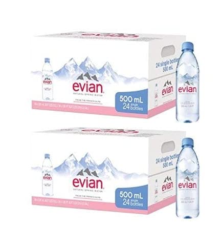 Evian Natural Spring Water - 24 Pack of 500ml (16.9oz) Bottles, Pure & Naturally Filtered Mineral Water (2 Cases of 12) - Perfect for Hydration, Office, Gym & Outdoor Activities
