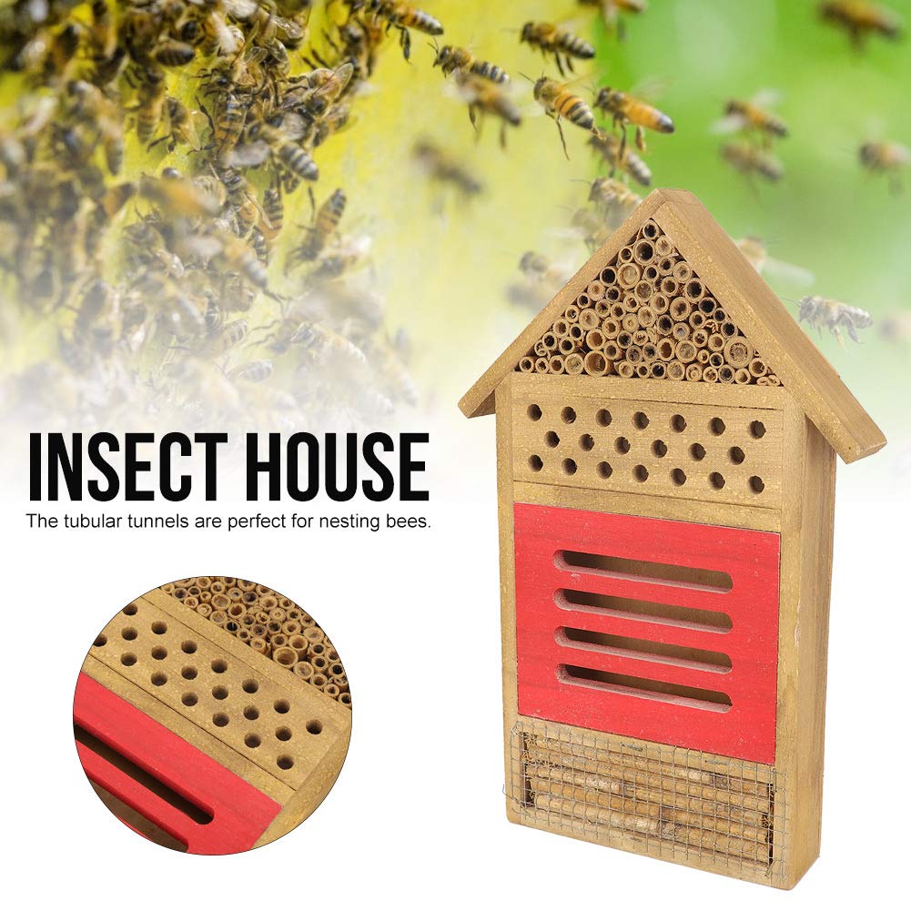 Wooden Bee House for Garden - 7.7x1.5x11.7in Natural Wood Insect Hotel, Shelter & Nesting Box for Solitary Bees - Perfect for Outdoor Garden Decoration & Pollinator Habitat Enhancement