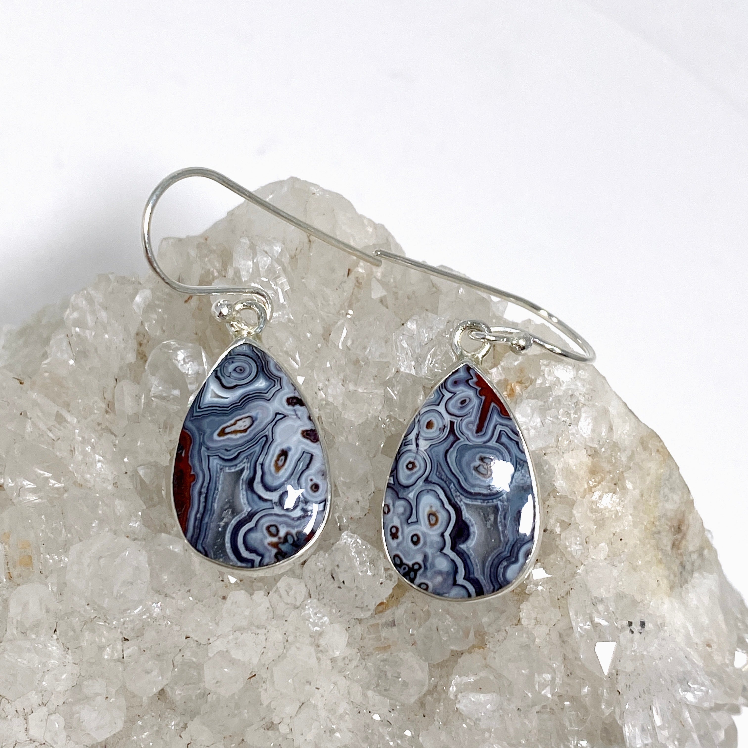 Mexican Crazy Lace Agate Teardrop Earrings - Handmade Sterling Silver Dangle Jewelry for Women - Perfect for Boho Chic, Wedding & Party Accessories