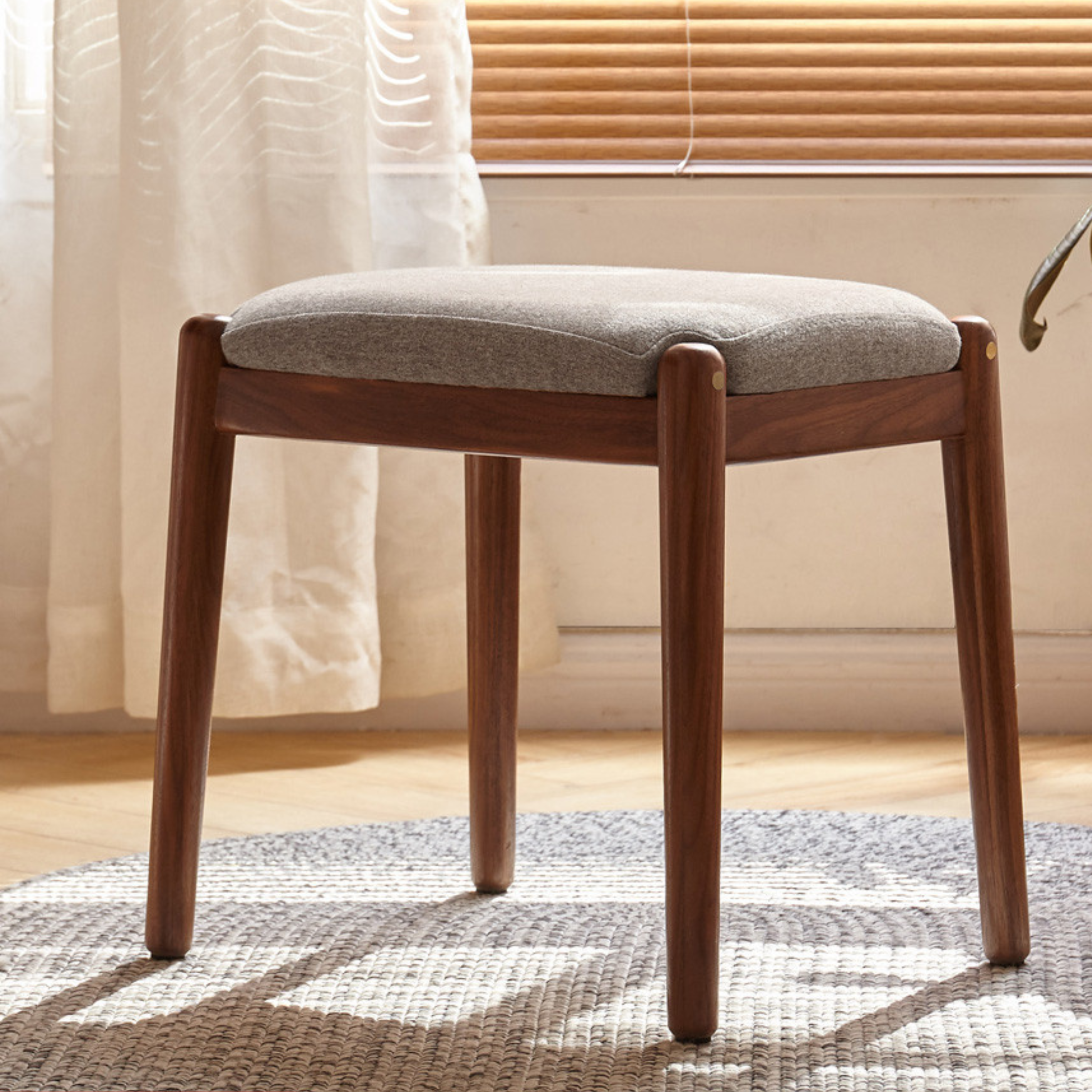Premium Black Walnut Solid Wood Square Makeup Stool - Durable Vanity Seat with Storage for Bedroom, Bathroom & Dressing Room - Natural Wooden Stool for Makeup Table, Vanity Desk & Dressing Area