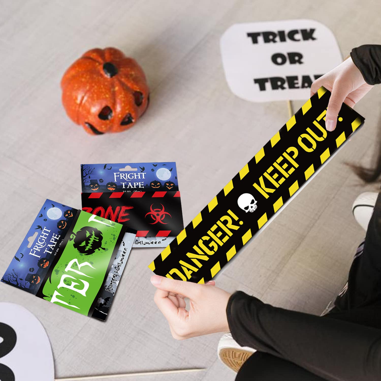 DIYASY Halloween Caution Tape Decoration - 3 Pack 100Ft Yellow Zombie Warning Tape & Red Fright Duct Tape Bundle for Party Decor, Haunted Houses, Crime Scenes, and Spooky Events