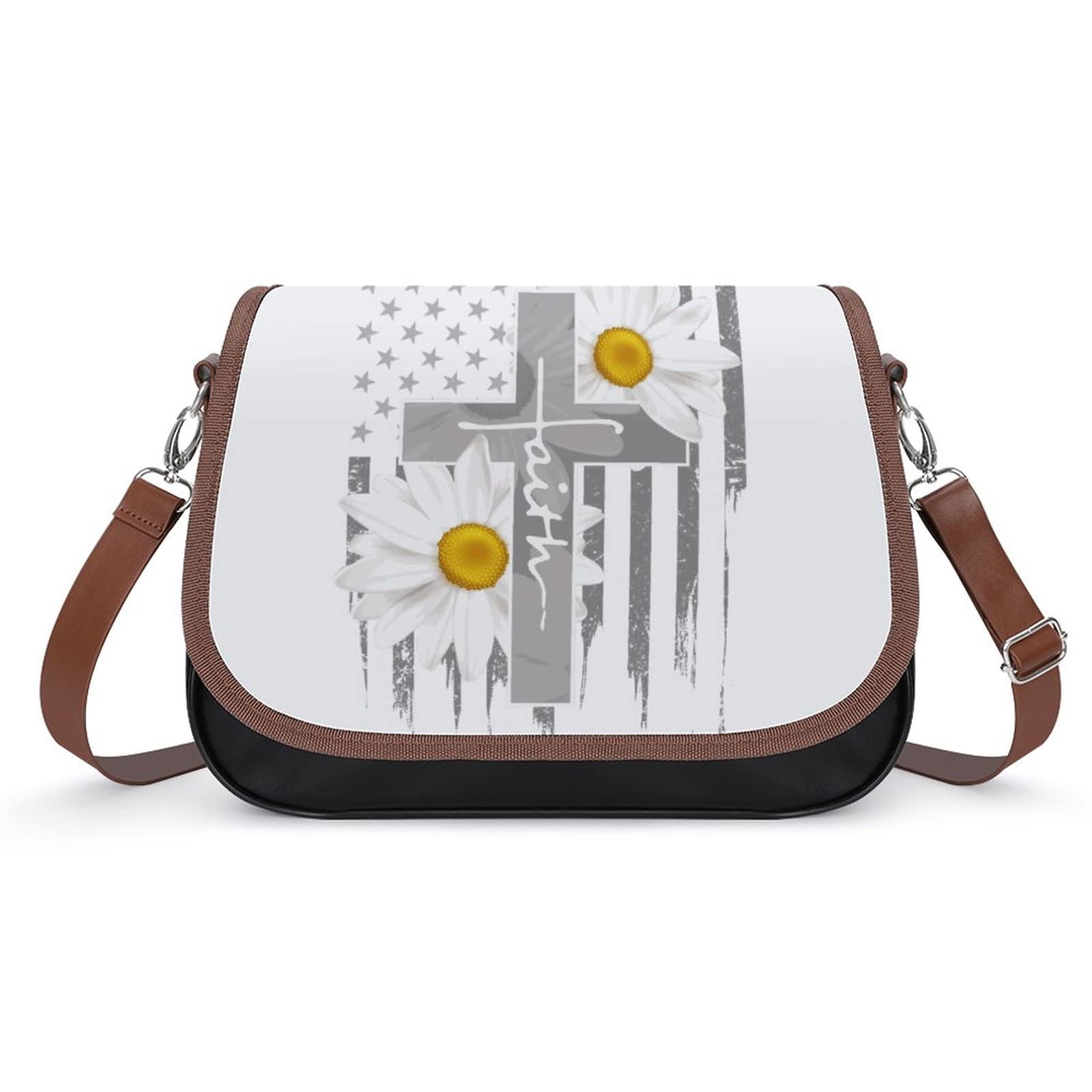 Vintage Leather Crossbody Bag for Women - Medium Hobo Shoulder Bag with Sunflower Print, Faith Inspired Design | Perfect for Daily Use, Travel, and Casual Outfits