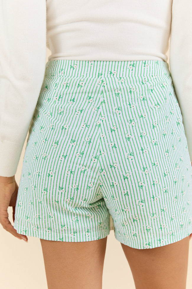 Stylish Green Striped Floral Print Skort - Women's Fashion Skirt Shorts Hybrid for Casual Wear & Summer Outfits