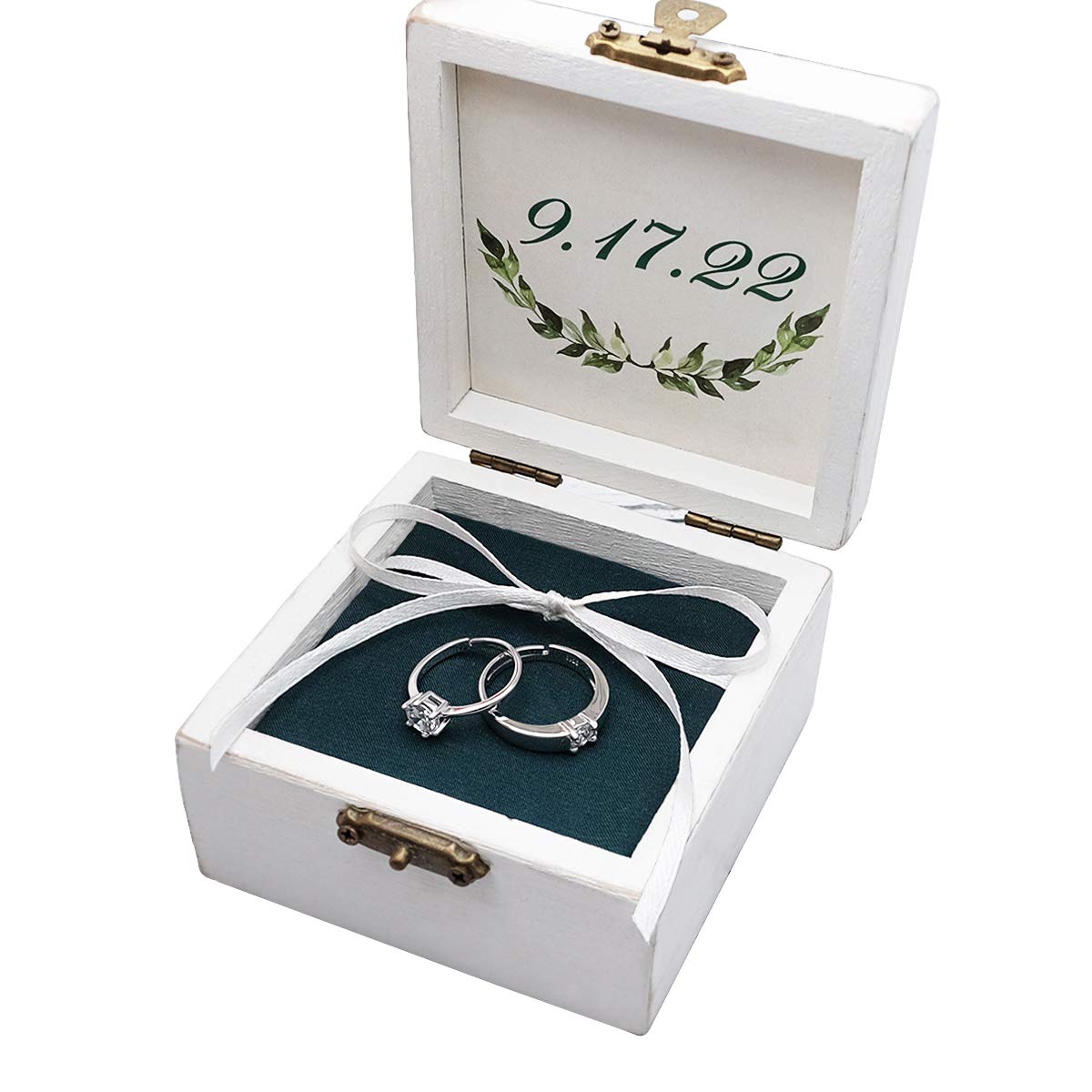 Vintage Wedding Ring Box - Personalized Engraved Ring Bearer Box for Bride & Groom - Custom Square Ring Holder for Wedding Ceremony - Perfect for Proposals, Vows Exchange & Anniversary Gifts