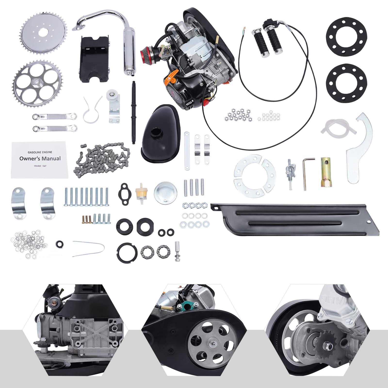 100CC 4-Stroke Gas Bicycle Engine Kit - Complete Motorized Bike Conversion Set with Air-Cooling System for Adults - Perfect for Commuting, Off-Road Adventures & DIY Bike Projects