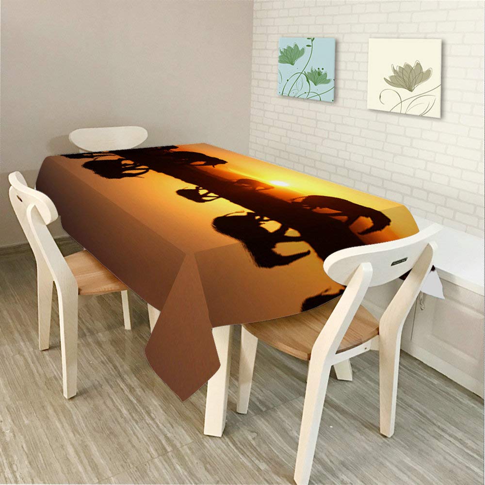 African Elephant Sunset Print Rectangular Tablecloth - 60x90 Inch Waterproof Dining Table Cover for Indoor/Outdoor Use - Perfect for Parties, BBQ, Picnic, Coffee Table & Home Decor