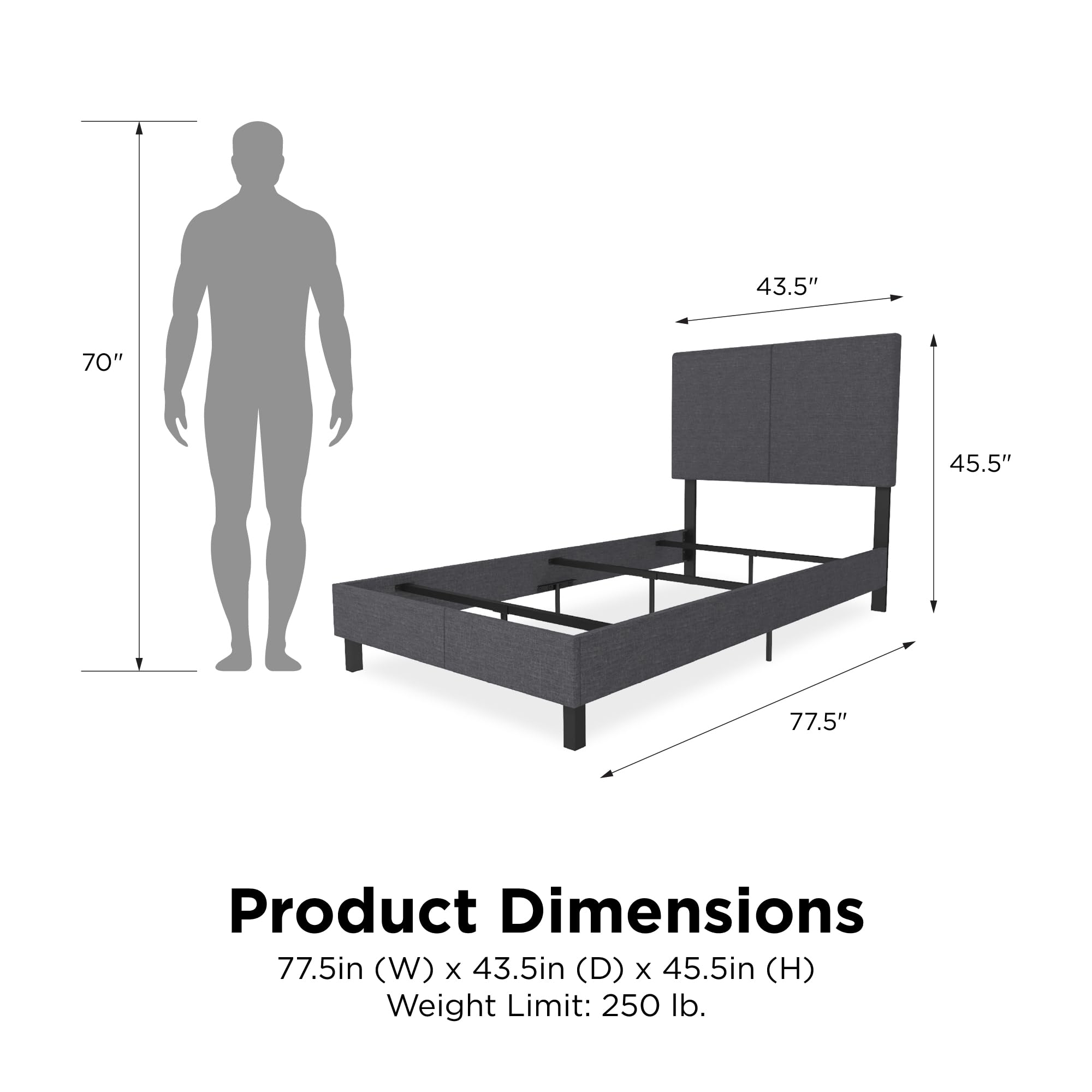 DHP Janford Upholstered Twin Size Bed Frame with Gray Linen Fabric - Modern Platform Bed for Small Spaces, Guest Rooms & Dormitories