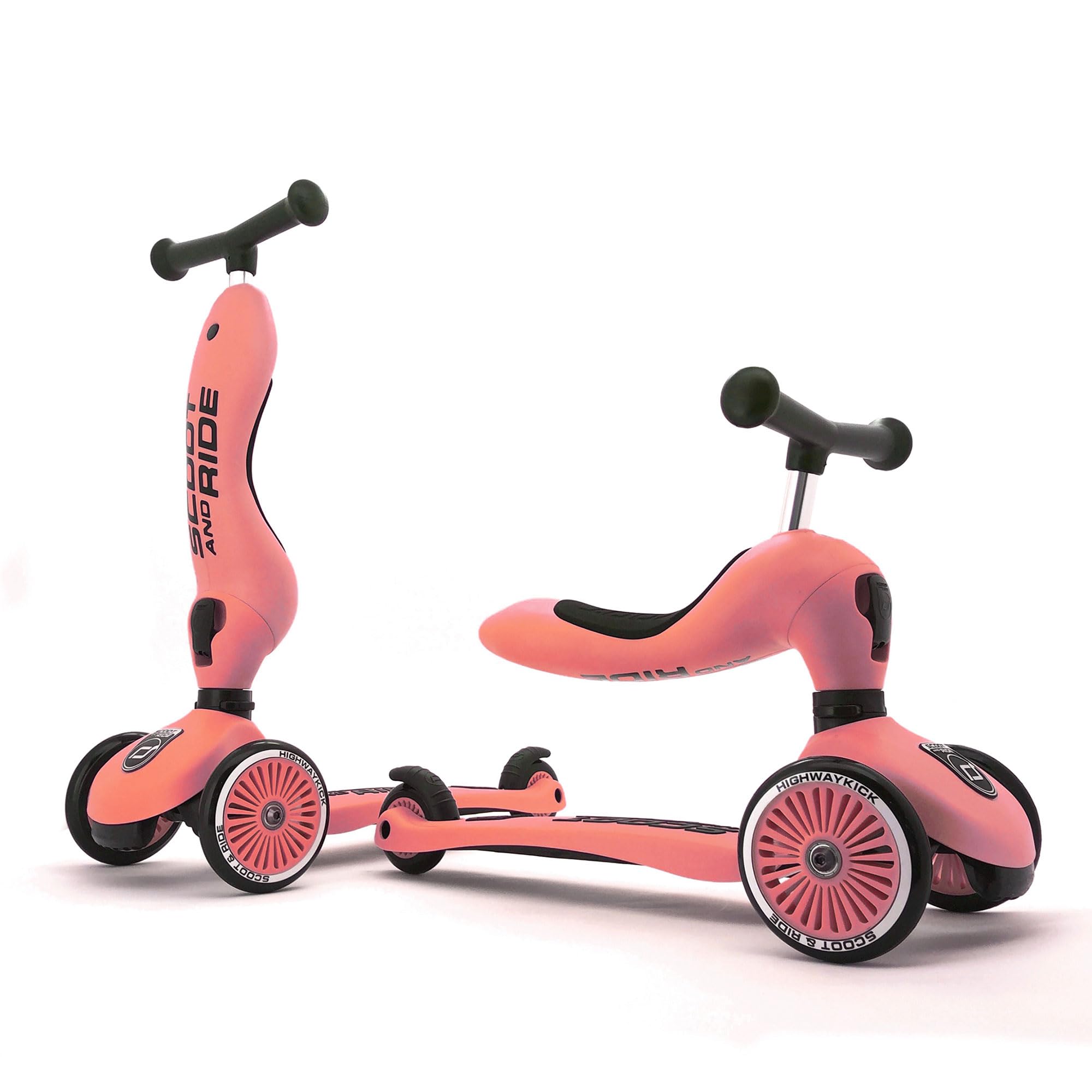 2-in-1 Scoot & Ride Highwaykick 1 Kids Scooter - Convertible Ride-On & Stand Scooter for Toddlers Ages 1-5 (Peach) - Perfect for Indoor Play & Outdoor Park Adventures