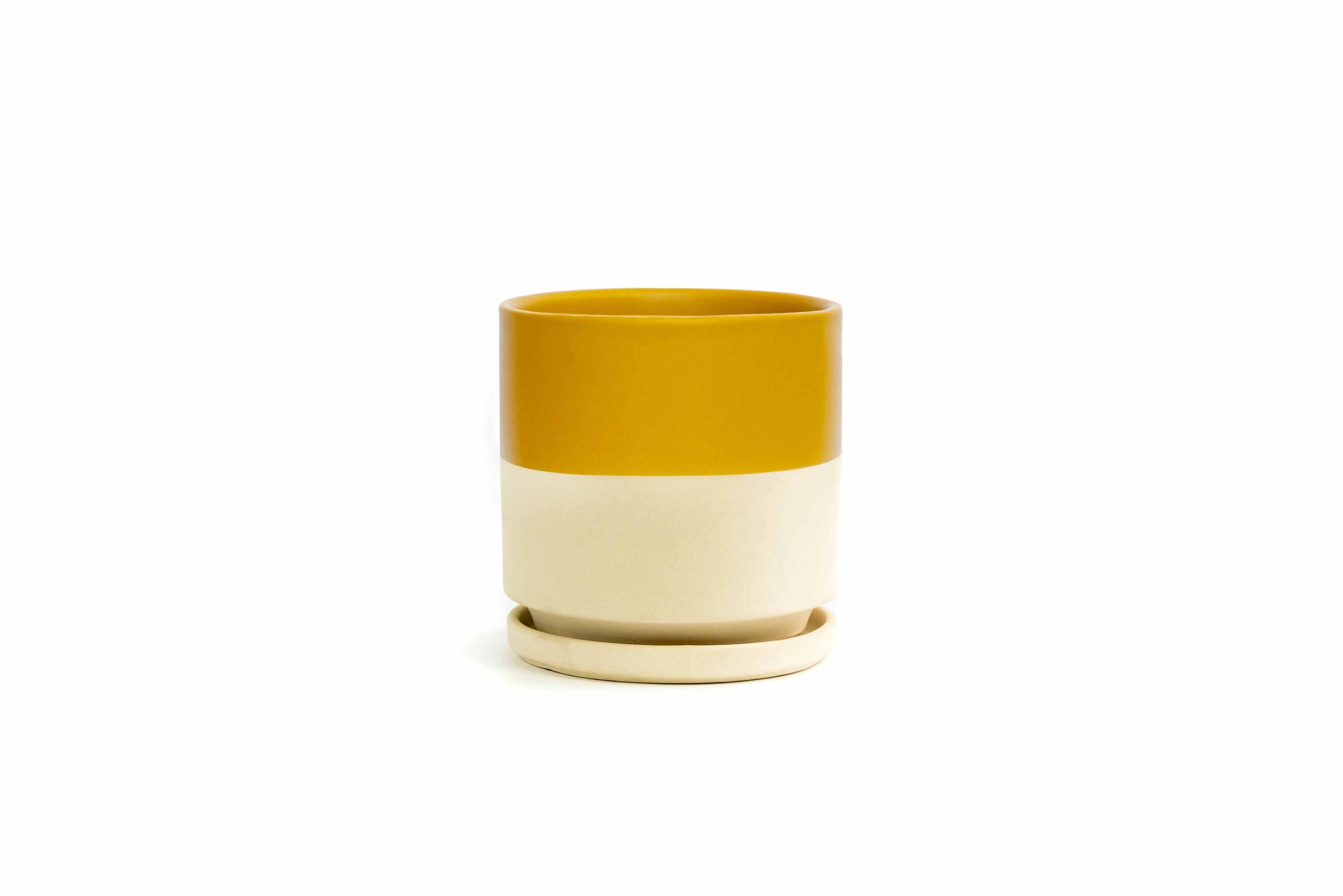 6 Inch Mustard and White Ceramic Cylinder Vase - Perfect for Home Decor, Wedding Centerpieces, and Floral Arrangements