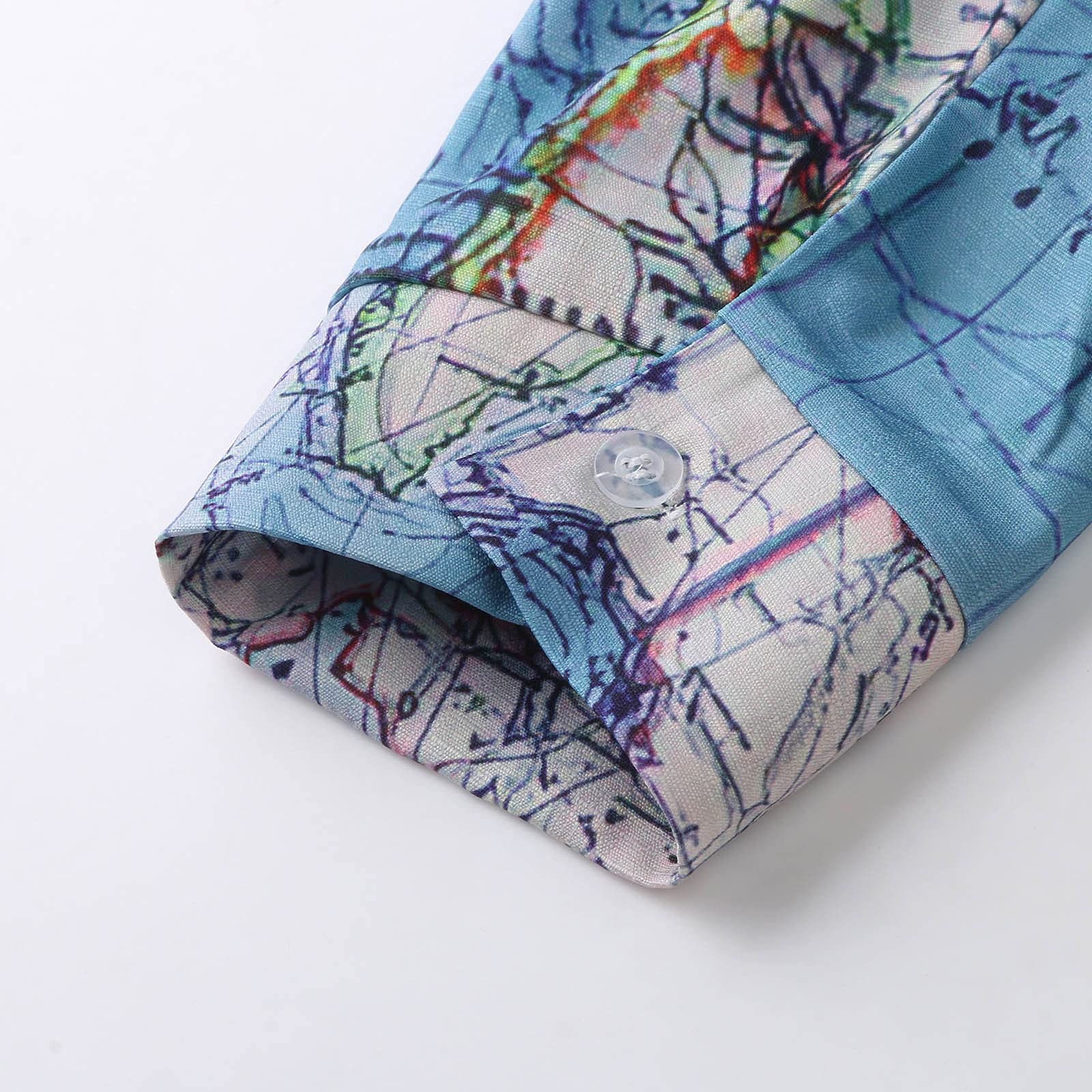 Women's Casual Long Sleeve Button Down Blouse with Lapel & World Map Print - Loose Fit Tops for Work, Travel & Everyday Wear