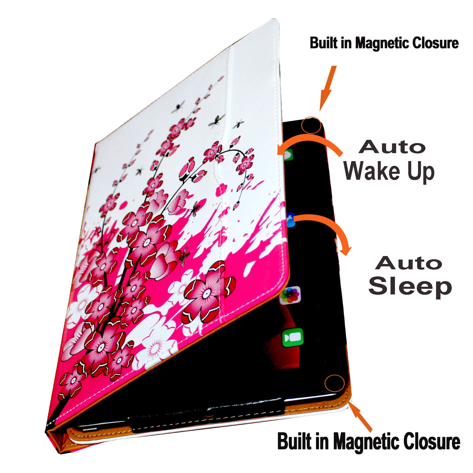 Premium 360° Rotating Smart Cover Case for iPad 9.7 (2018/2017) & iPad Air 1/2 - Multi-Angle Stand with Storage Pocket & Apple Pencil Holder | Auto Wake/Sleep Function | Perfect for Work, Study & Travel (Pink Floral Design)