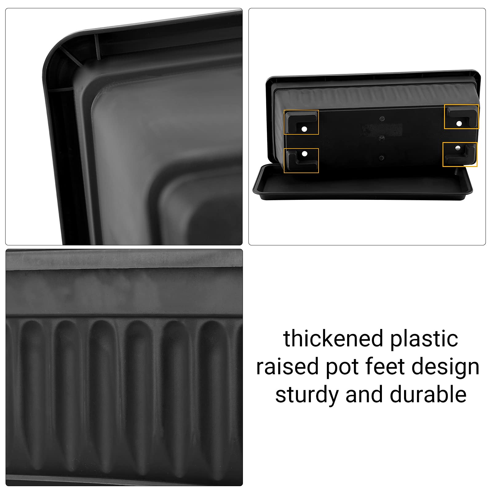 GREANER 3 Pack Rectangle Planters for Indoor Outdoor Plants - 16.9x7.48 Inch Plastic Flower Boxes with Drainage Tray, Vegetable Herb Growing Pots for Garden, Balcony, Windowsill - Black (Perfect for Home Decor, Urban Gardening & DIY Planting Projects)