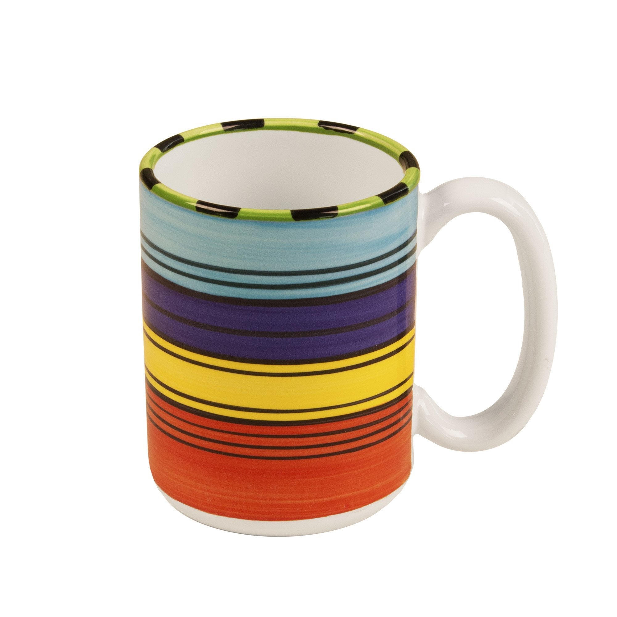 Colorful Striped Acapulco Coffee Mug Set - 4 Pack 15 oz Ceramic Mugs for Home, Office, or Gift Giving
