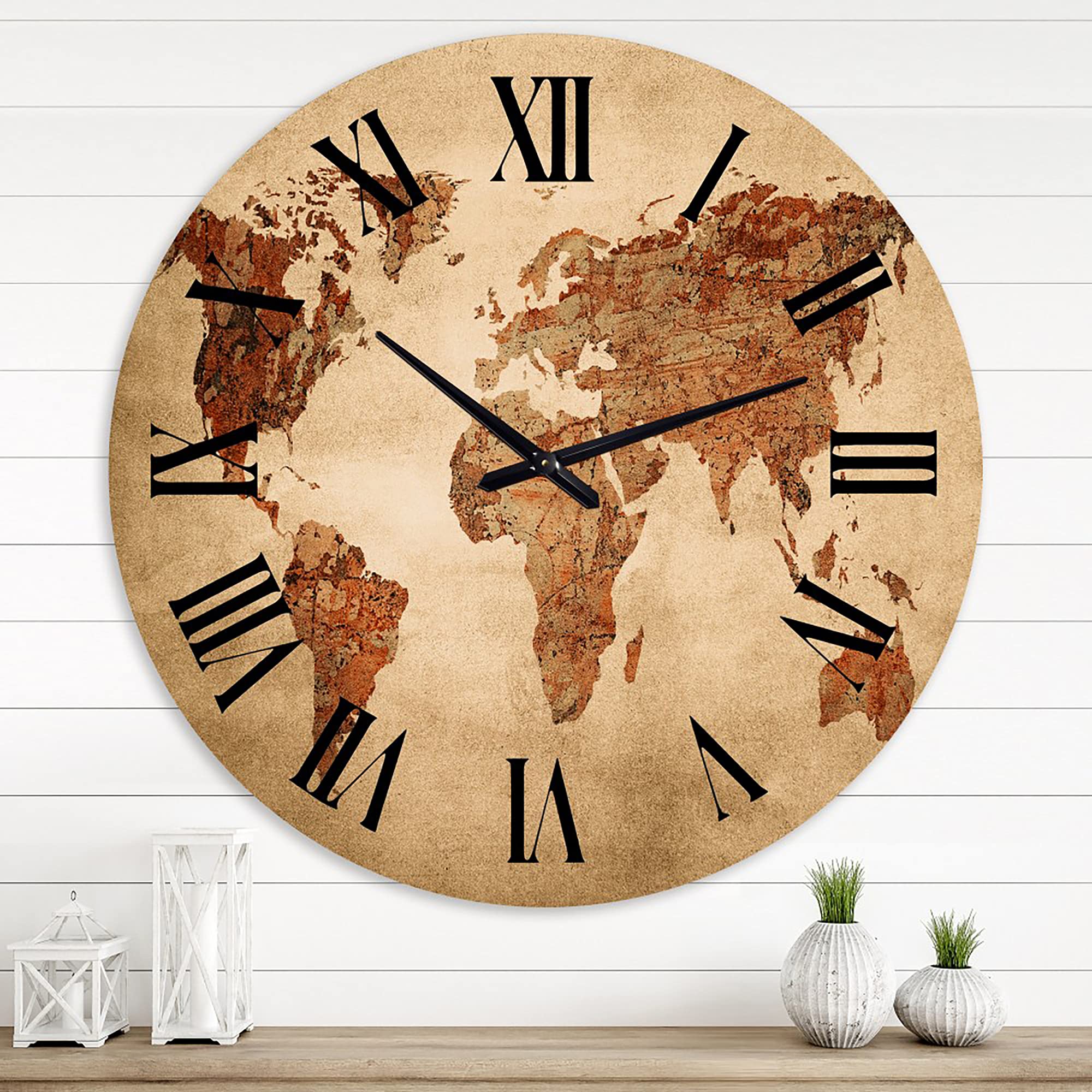 Vintage World Map Wall Clock - Large Antique Style Office Decor - Perfect for Home, Office, and Study Room Décor