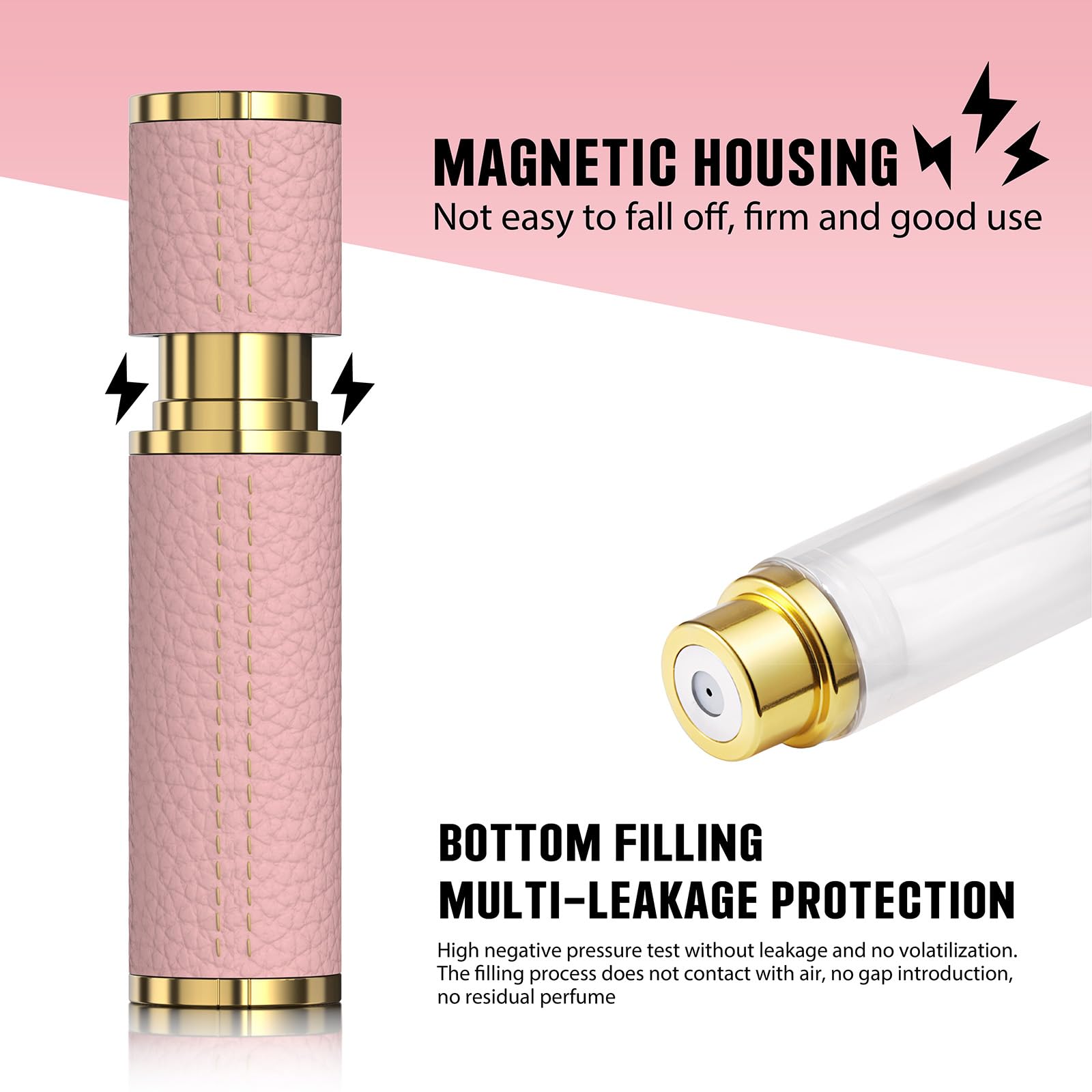 Refillable Travel Perfume Bottle - 5ml Portable Perfume Atomizer & Cologne Sprayer - Mini Empty Fragrance Spray Bottle for Women & Men (Pink) - Perfect for Airplane Carry-on, Gym Bag & Purse Essentials