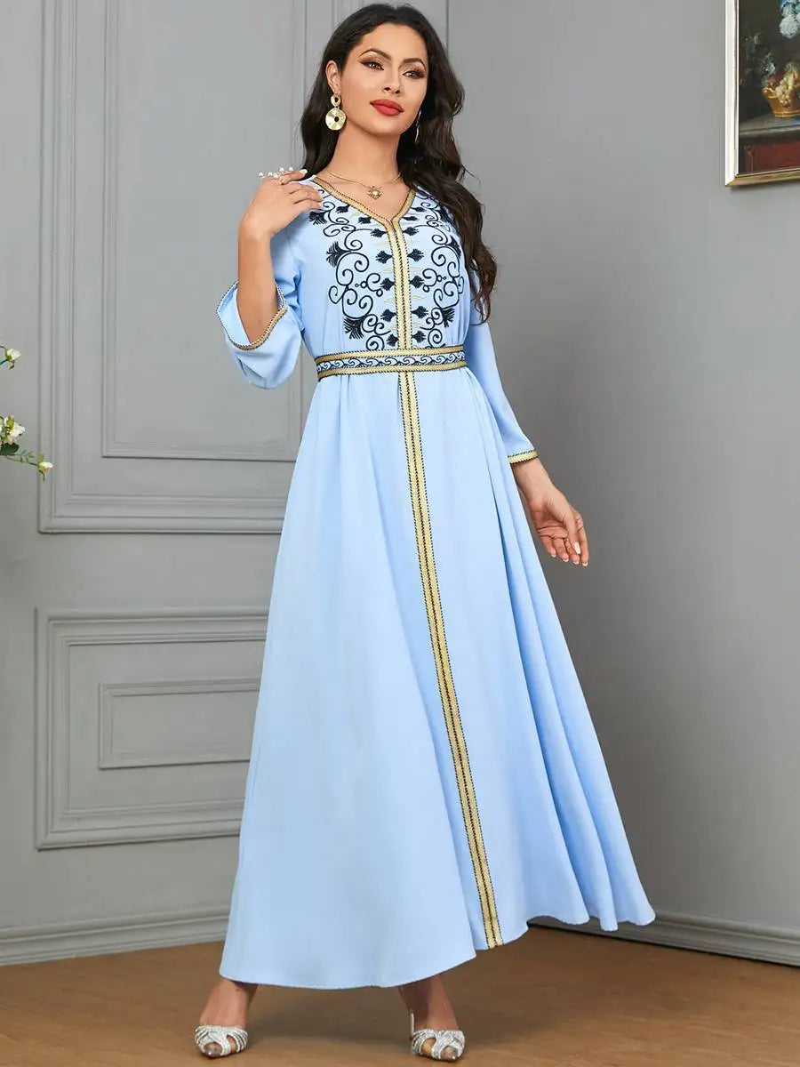 Elegant Embroidered Eid Dubai Caftan Dress for Women - Perfect for Special Occasions, Weddings & Festivals