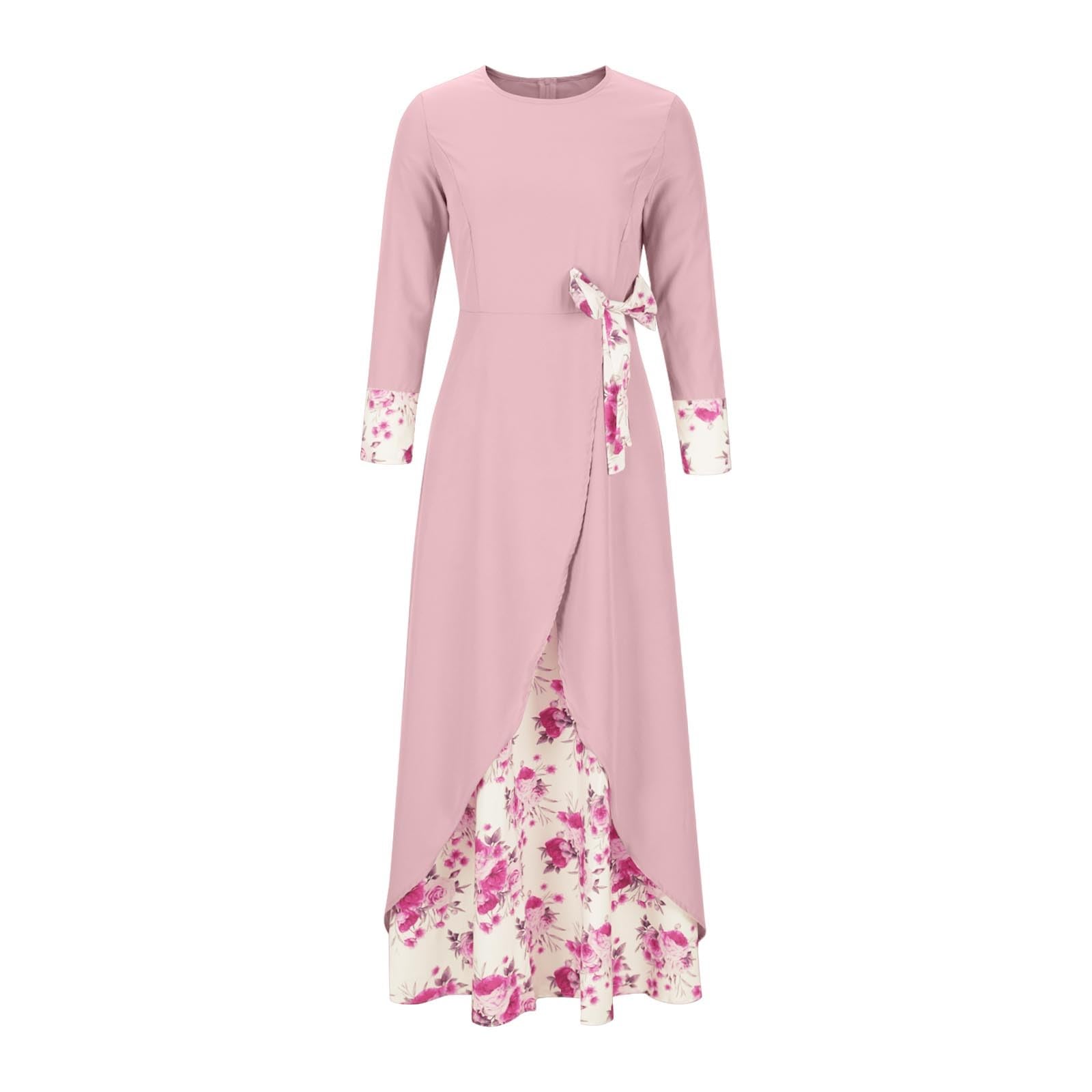 Elegant Long Sleeve Floral Print Muslim Abaya Dress for Women - Islamic Prayer Robe & Modest Wedding Guest Attire - Perfect for Daily Wear, Mosque Visits, and Special Occasions