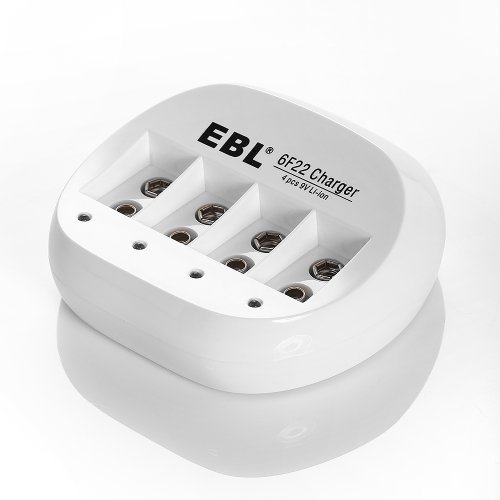 EBL 9V Li-ion Rechargeable Battery Charger - 4 Bay Fast Charging Station for 9V Batteries | Compatible with Smoke Detectors, Guitar Pedals & Electronic Devices