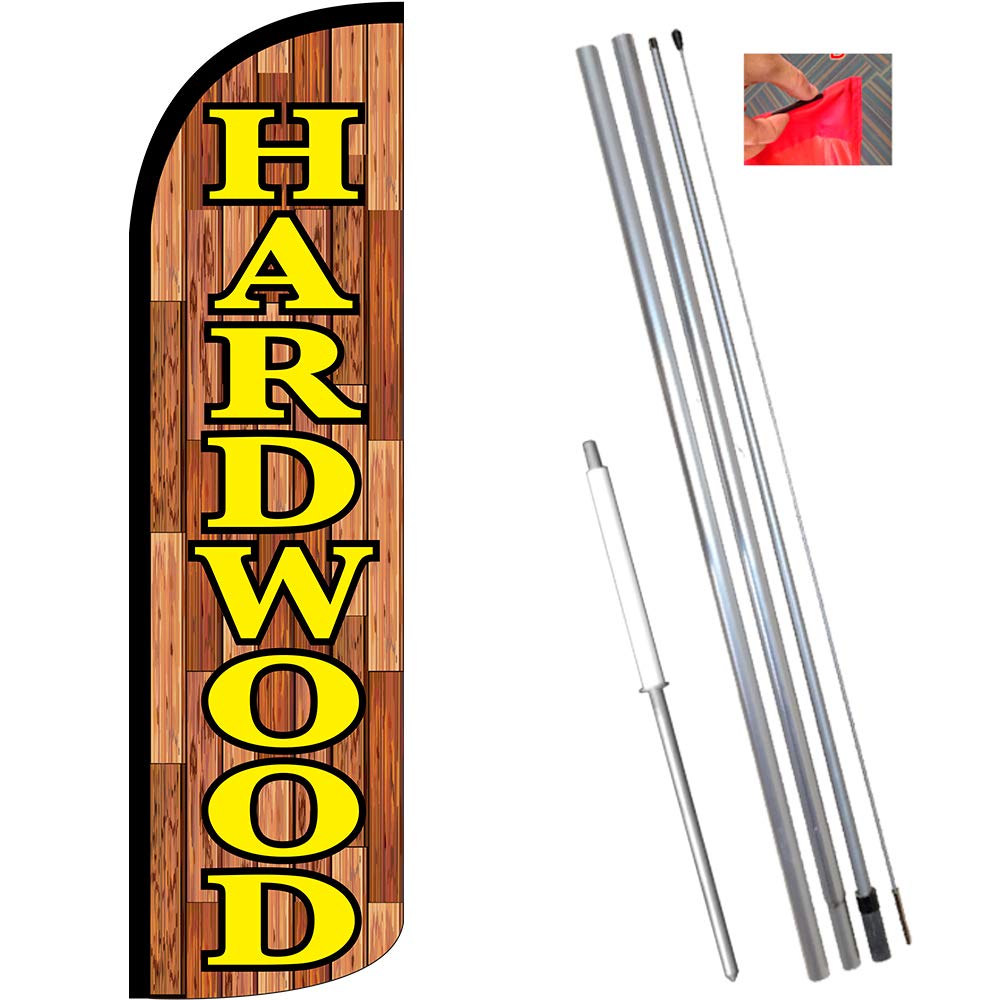 Premium Hardwood Windless Feather Flag Kit - 11.5' Tall Flag with 15' Flagpole & Ground Stake - Perfect for Outdoor Events, Car Dealerships, and Business Advertising