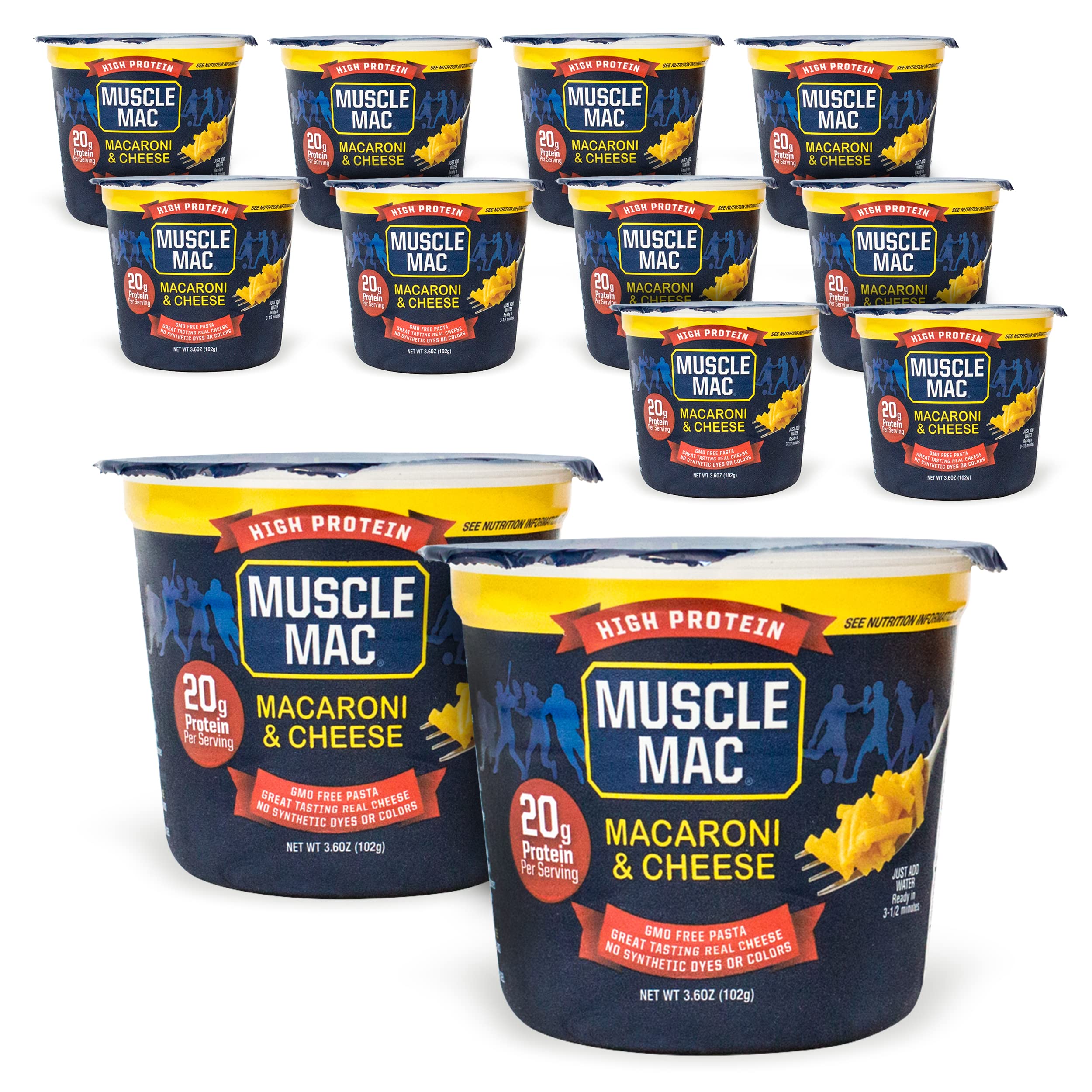 Muscle Mac High-Protein Mac and Cheese Dinner with Real Cheese - 20g Protein per Cup, Microwaveable, 3.6 oz (Pack of 12) | Quick Meal for Bodybuilders, Athletes & Busy Professionals