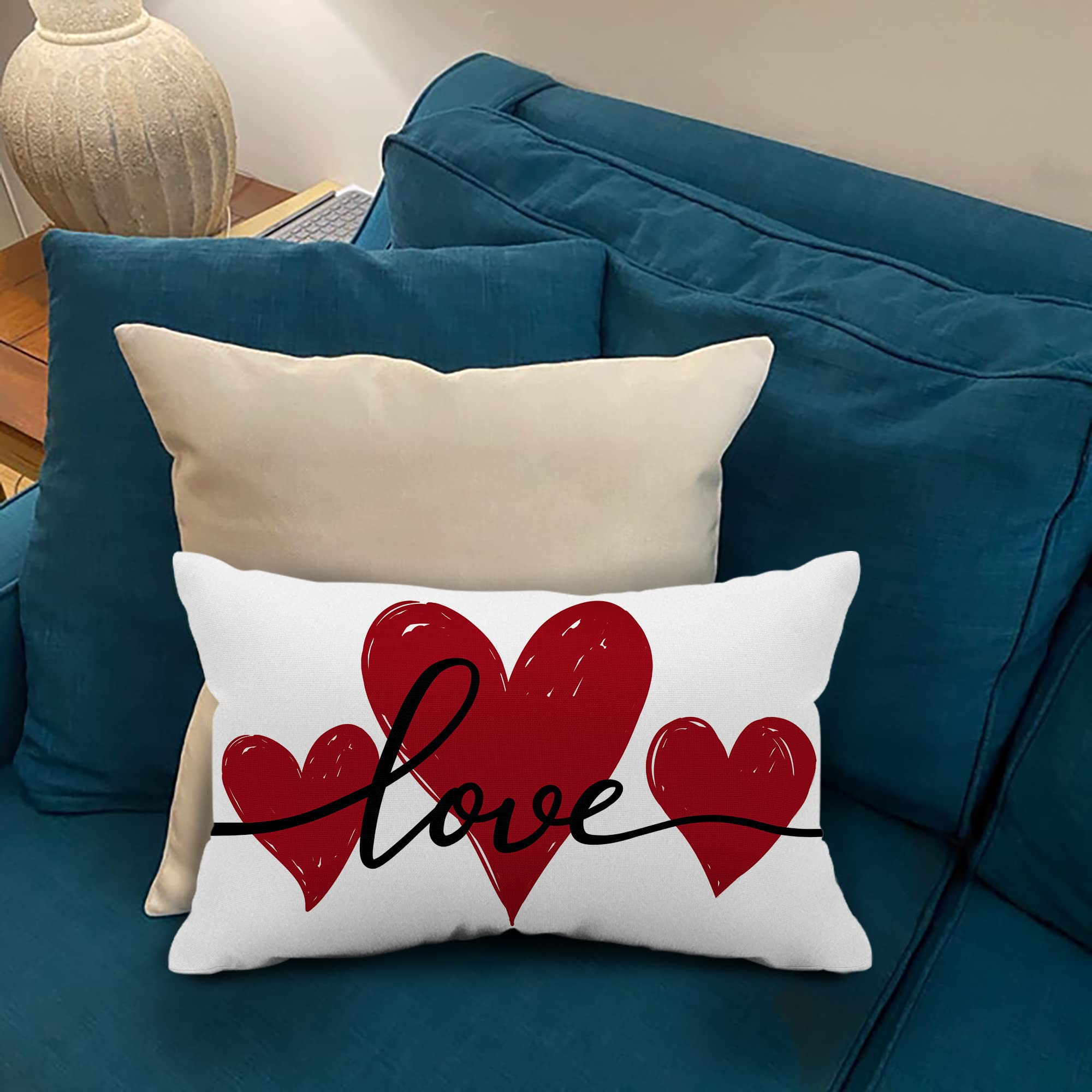 Valentine's Day Pillow Covers 12x20 Inch - Farmhouse Style Decorative Throw Pillows for Home Decor, Romantic Love Theme Cushion Covers | Perfect for Sofa, Bedroom, and Valentine's Day Gift