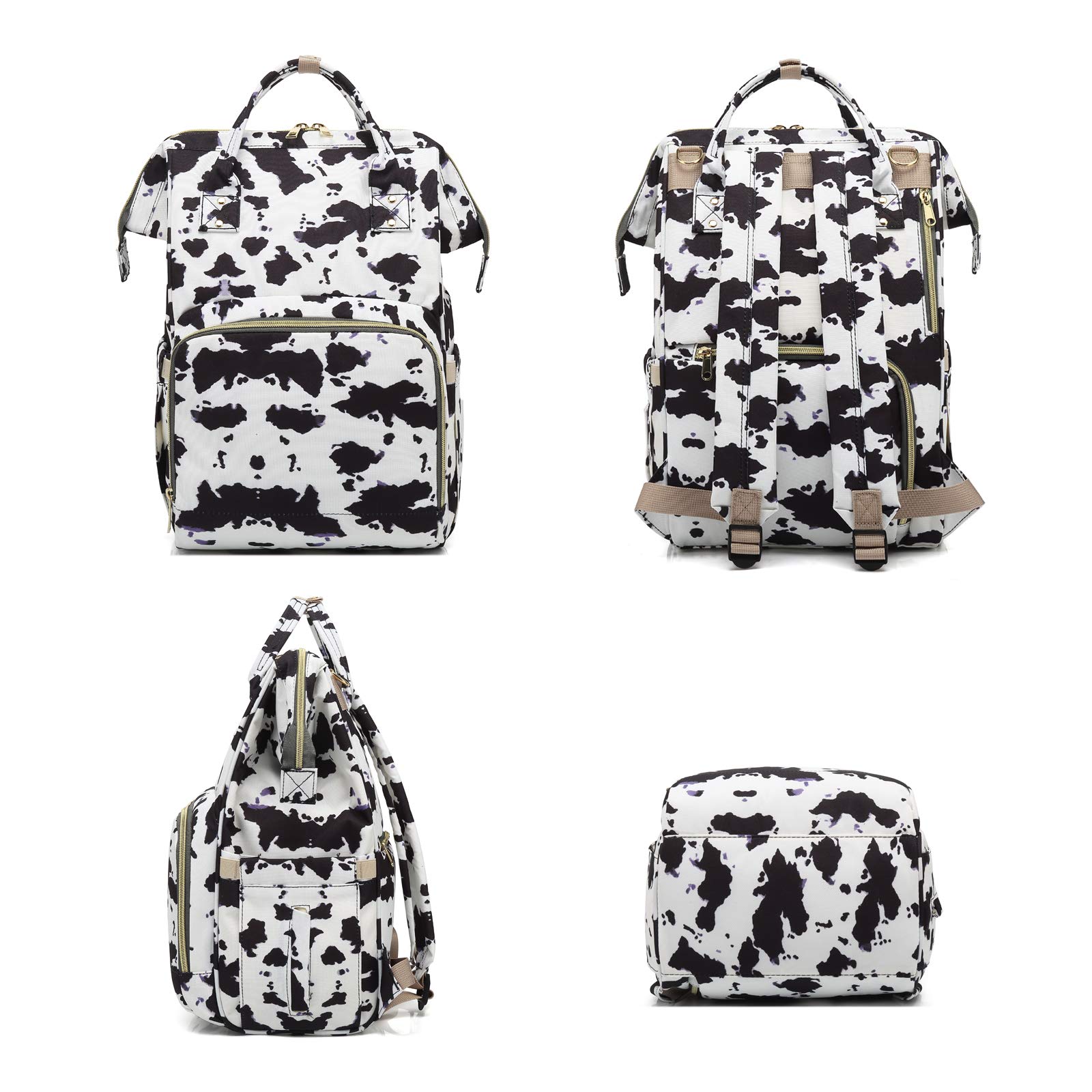 Waterproof Cow Print Diaper Backpack for Baby Girls & Moms - Large Capacity Nappy Bag for Travel, Hospital Visits & Daily Baby Essentials