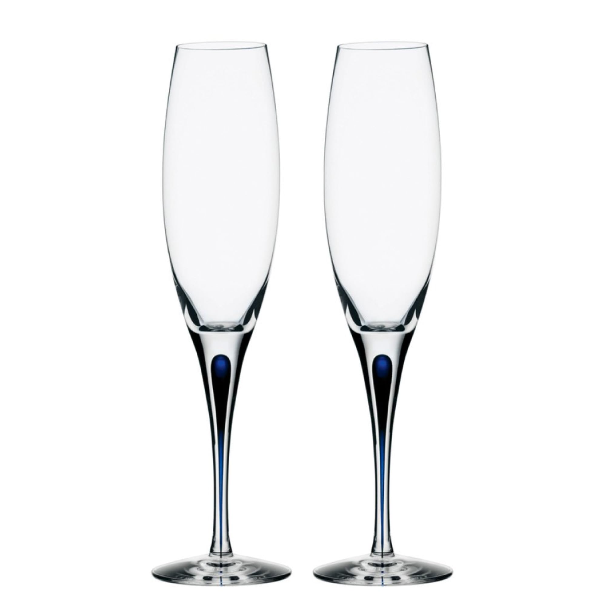 Orrefors Intermezzo 7 Oz. Crystal Champagne Flutes Set of 2 - Blue Drop Stemmed Glassware for Sparkling Wine, Mimosa & Cocktails | Elegant Dining & Party Drinkware | Dishwasher Safe for Easy Cleaning | Perfect for Weddings, Anniversaries & Celebrations
