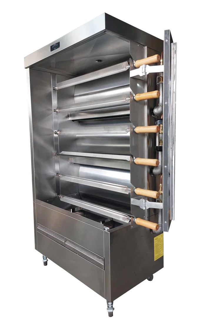 AMPTO Commercial Chicken Rotisserie Machine - 30 Chickens Capacity Gas Powered (Model FRG6VE) for Restaurants, Catering & Food Trucks