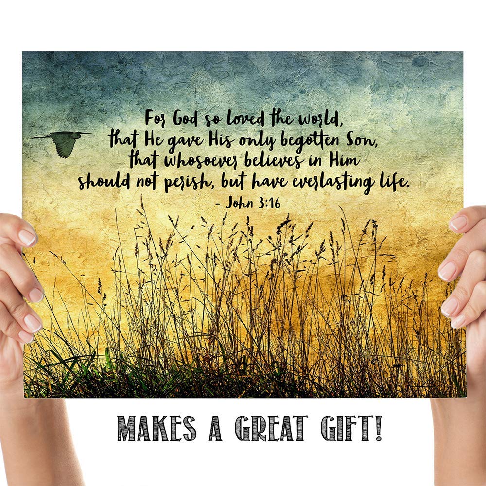 TJ Originals - John 3:16 Bible Verse Wall Art - Christian Scripture Decor - 11x14 Inspirational Print - God So Loved the World Quote - Perfect for Home, Church & Office Decor - Great Gift for Women, Family & Friends (Wild Grass 2)