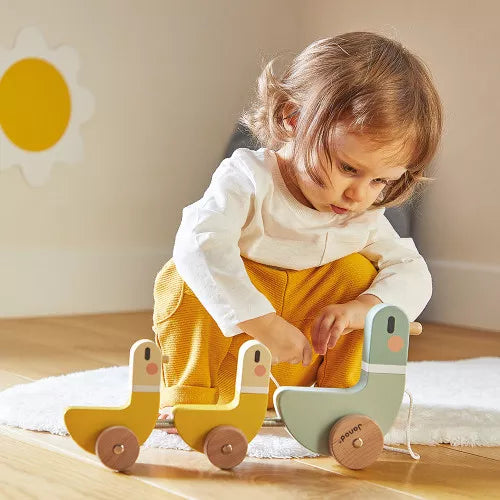 Wooden Pull Toy Ducks for Toddlers - Handmade Wooden Duck Pulling Toy for Kids, Perfect for Early Learning & Indoor/Outdoor Play
