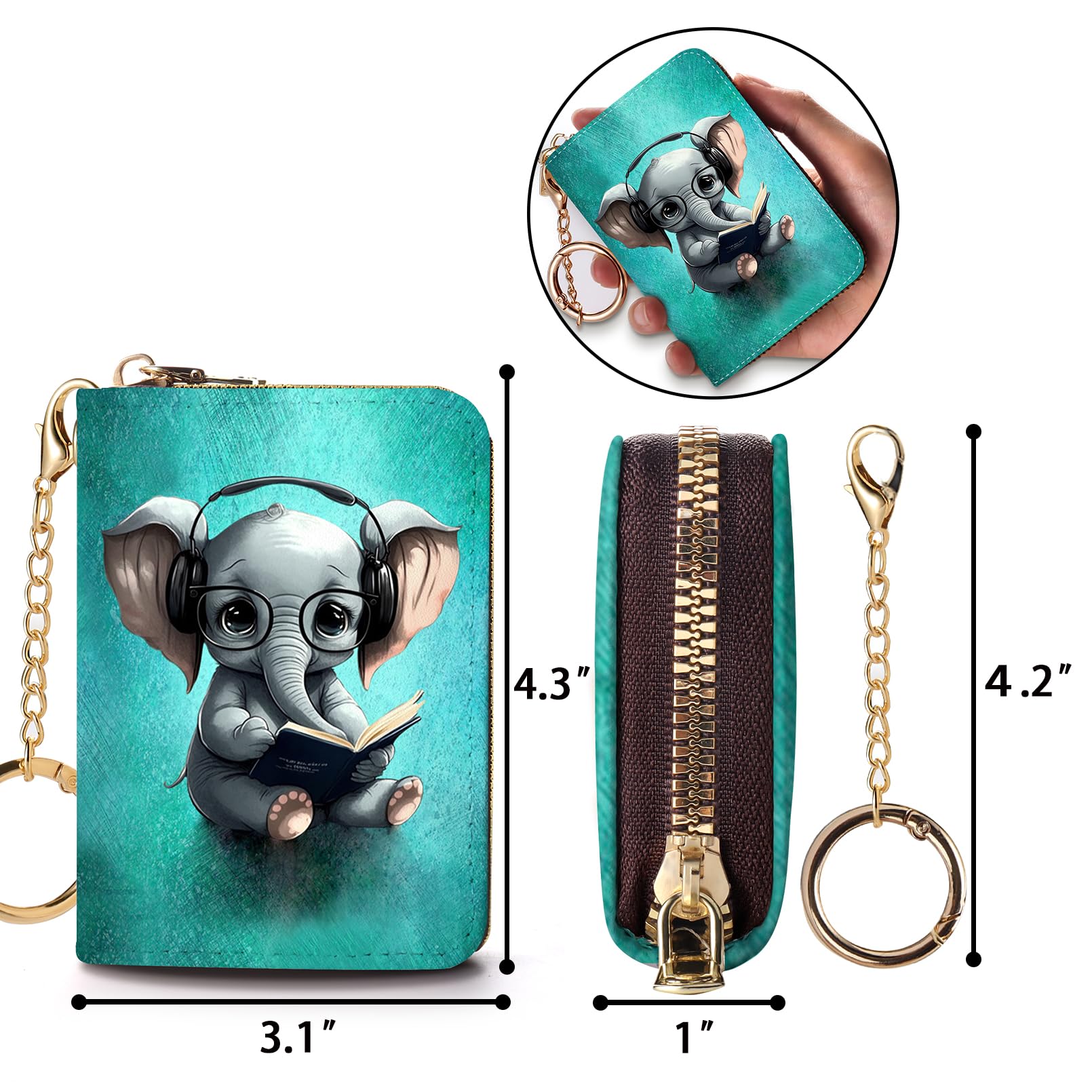 RFID Blocking Credit Card Holder Wallet for Women - Compact Leather Zipper Card Case with Keychain, Funny Print Design - Perfect for Travel, Shopping & Everyday Use