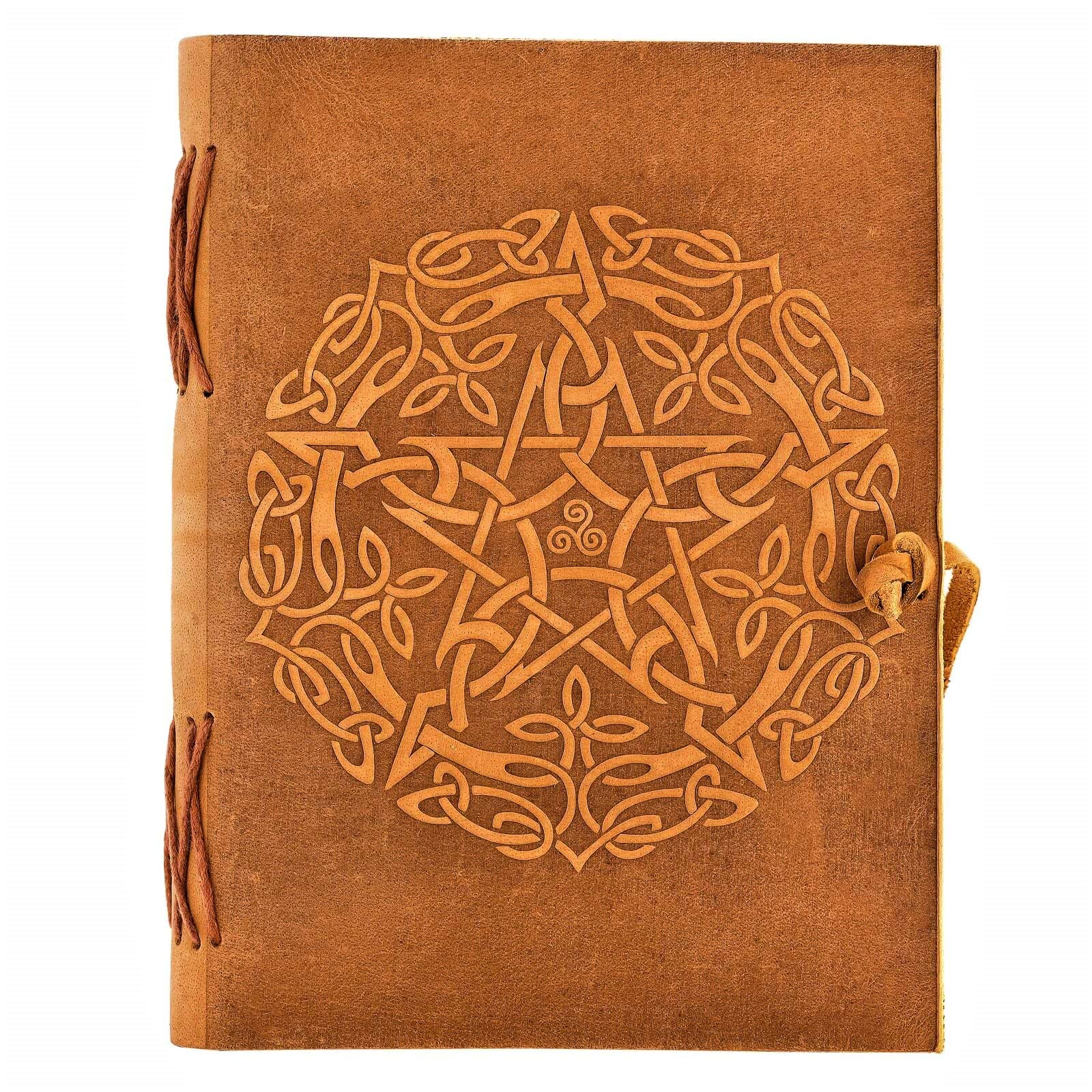 Vintage Wiccan Leather Journal - Celtic Pentacle Pentagram Design, Blank Unlined Pages for Book of Shadows, Sketchbook, Scrapbook & Writing | Perfect for Witchcraft, Pagan Rituals & Artistic Expression