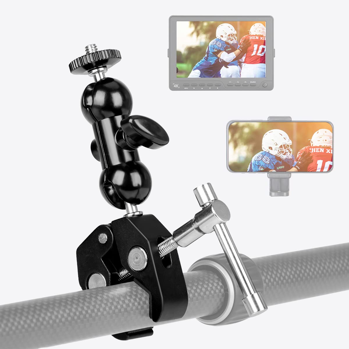 Double Ballhead Camera Clamp Mount for DSLR, Monitors & Lights - Studio & Vlogging Use