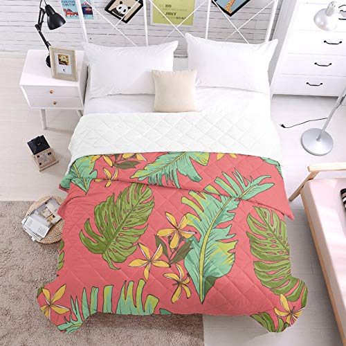 Tropical Banana Leaf Cotton Quilted Comforter - King Size 90x102 Inches - Super Soft & Warm Decorative Bedding for All Seasons - Perfect for Bed, Sofa & Couch
