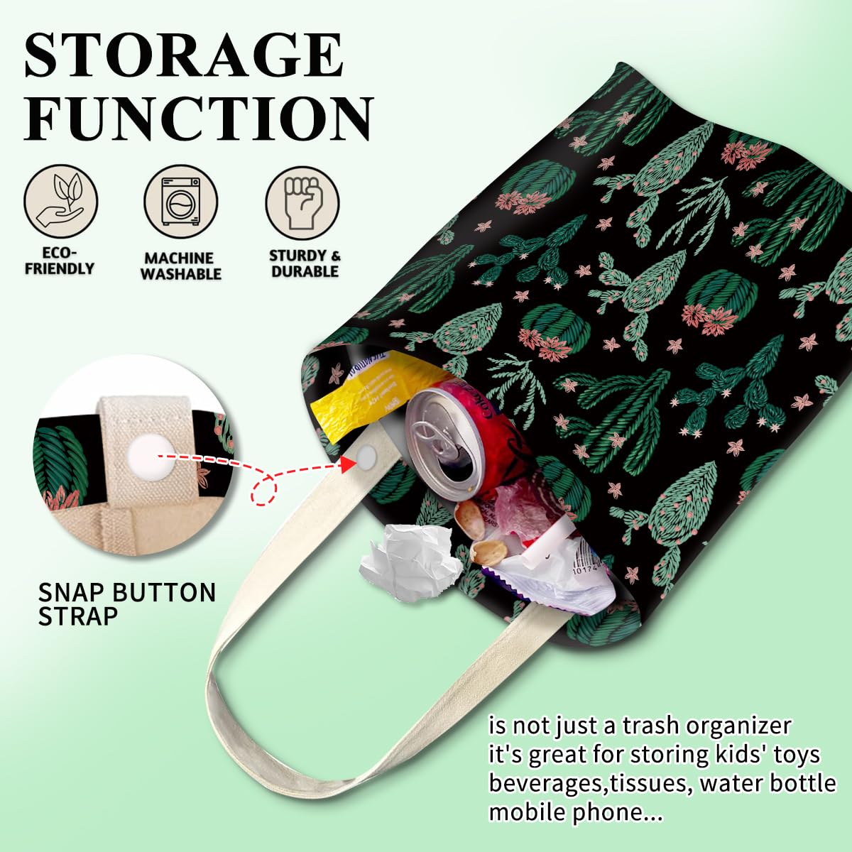 Cute Cactus Car Trash Can - Hanging Car Organizer & Storage Bag for Vehicle Accessories, Travel & Camping - Perfect for Road Trips, Commuting & Outdoor Adventures