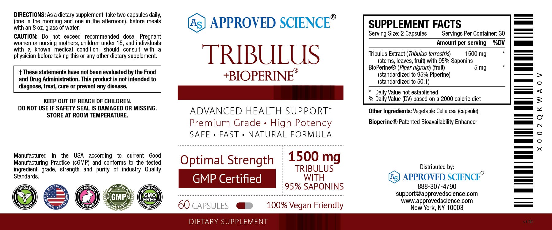 Approved Science Tribulus Terrestris 360 Capsules - 95% Furostanol Saponins with Bioperine - Natural Testosterone Booster for Men - Supports Muscle Growth, Athletic Performance & Recovery - Vegan Supplement - 6 Bottle Value Pack - Ideal for Bodybuilding, Workout Recovery & Men's Health