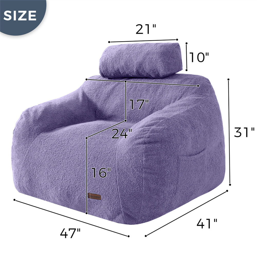 MAXYOYO Giant Bean Bag Chair with Pillow - Extra Large Fuzzy Comfy Bean Bag for Adults & Kids, Beige - Perfect for Living Room, Bedroom, Game Room & Dorm Relaxation