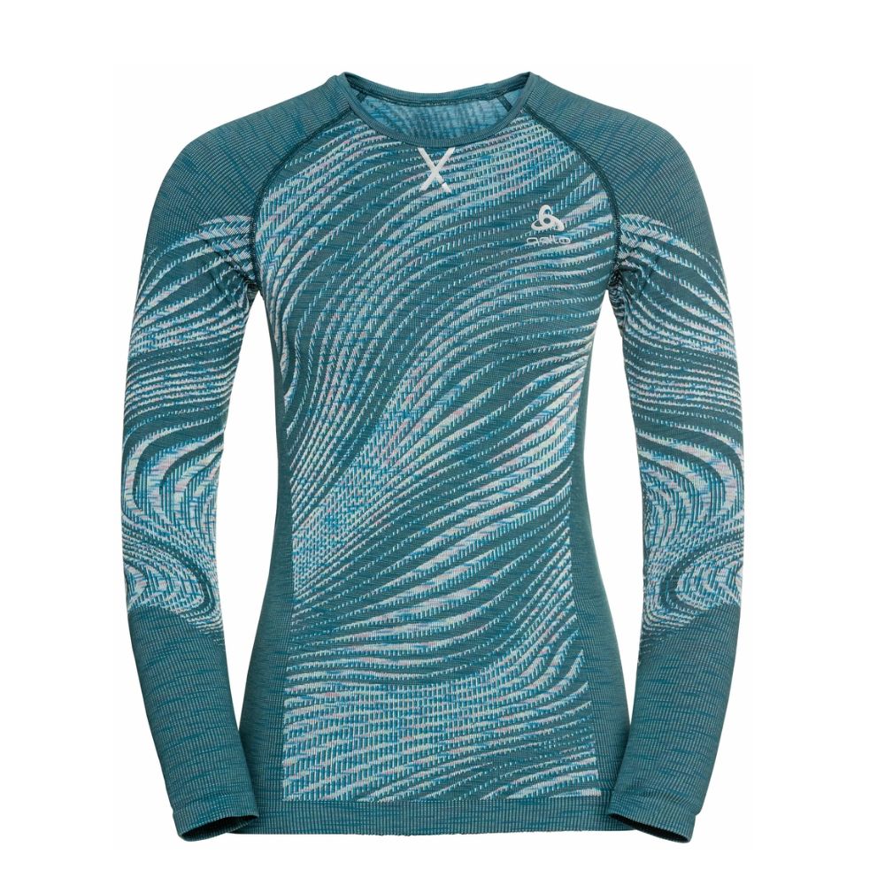 Odlo Blackcomb Eco Women's Base Layer - Blue Wing Teal | Thermal Underwear for Hiking, Skiing & Winter Sports | Moisture-Wicking & Sustainable Activewear
