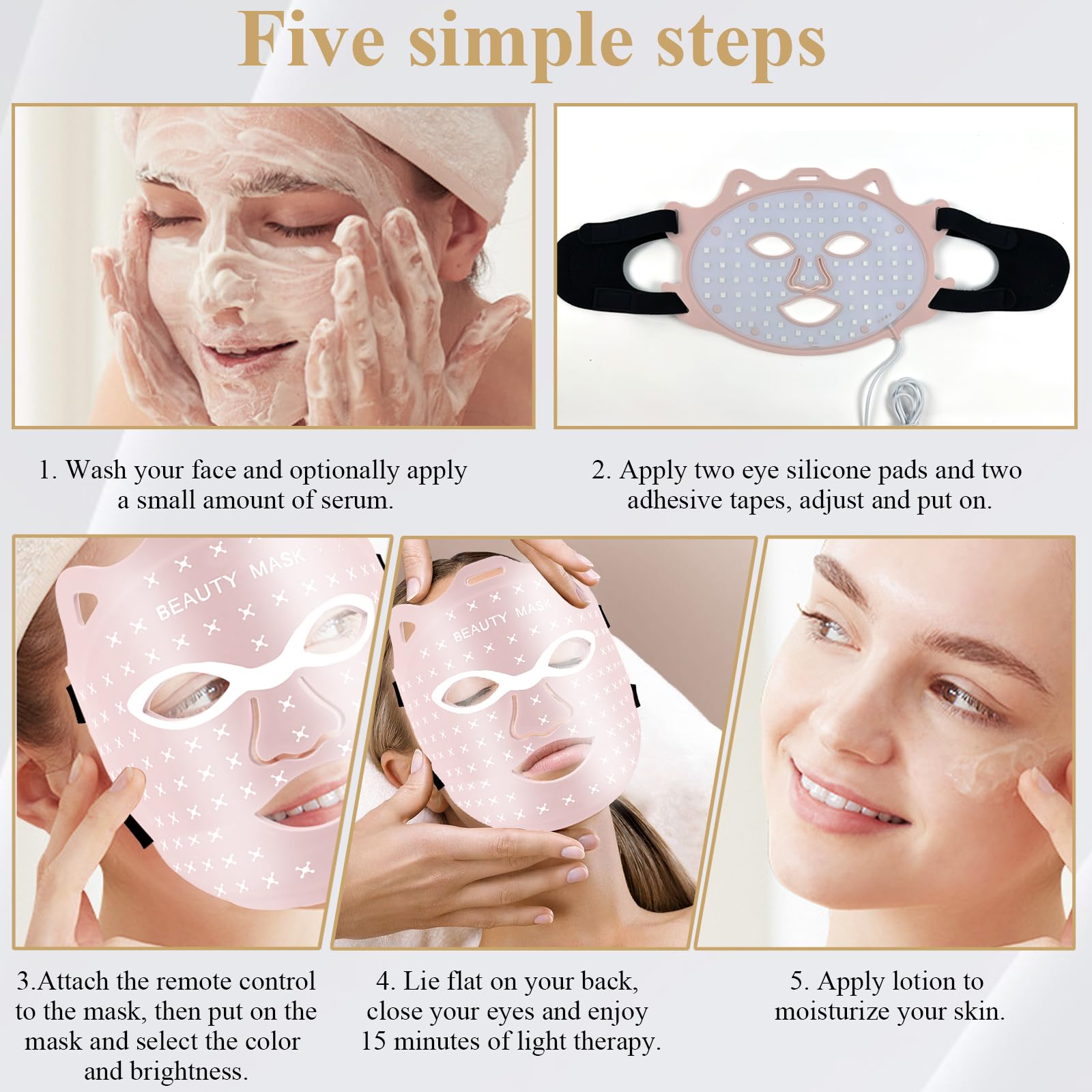 Red Light Therapy Face Mask - 7 Color LED Light Therapy for Skin Rejuvenation, Rechargeable & Portable Home Use (Pink) | Perfect for Anti-Aging, Acne Treatment & Relaxation at Home