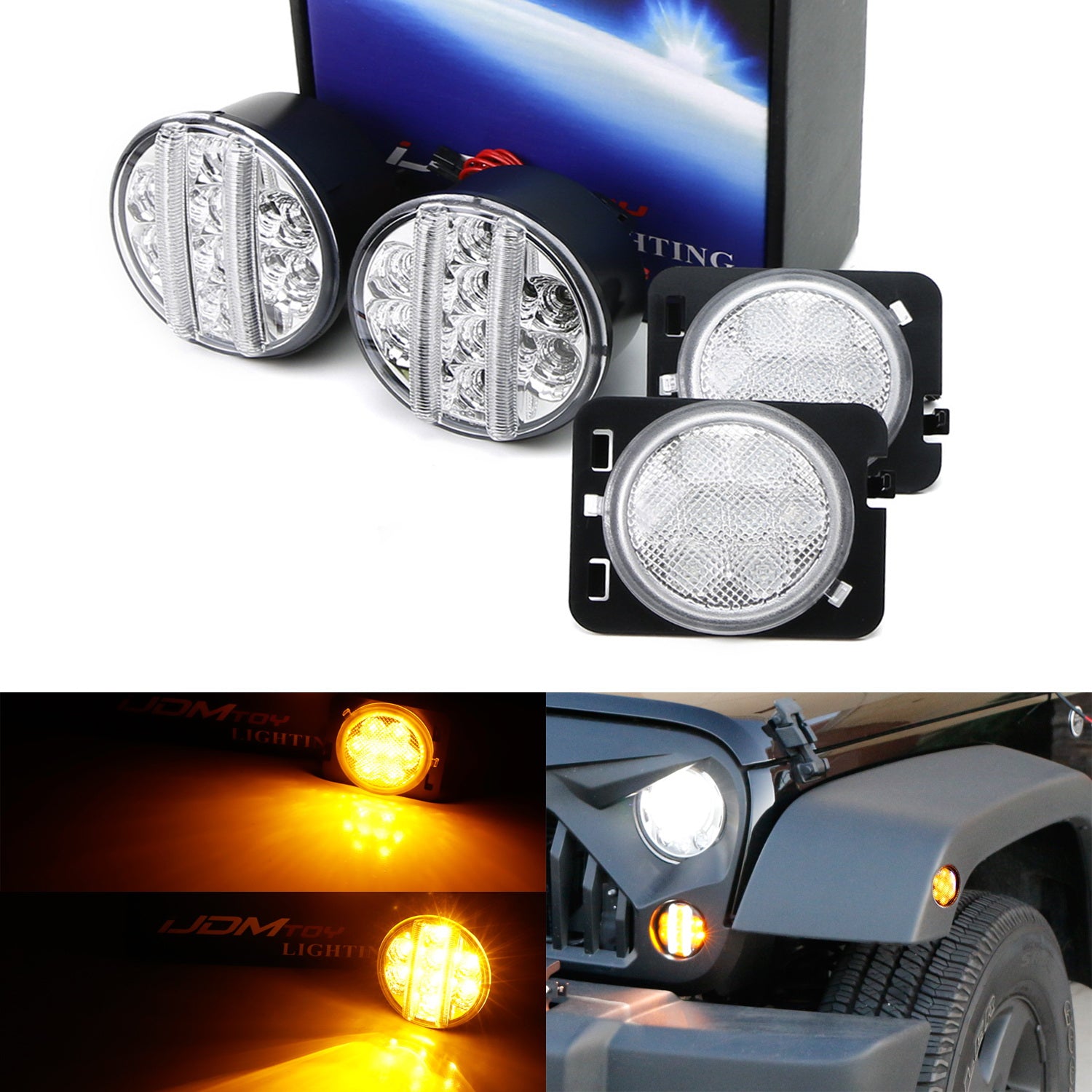 Jeep Wrangler JK Clear Lens LED DRL Turn Signal with LED Sidemarker Combo Kit - Upgrade Lighting for Off-Road & Daily Driving
